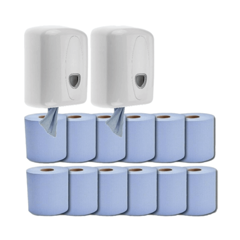 TEMU 2 Blue Dispensers With 12 Blue Paper Rolls – Wall-mounted Wiping & Drying Solution