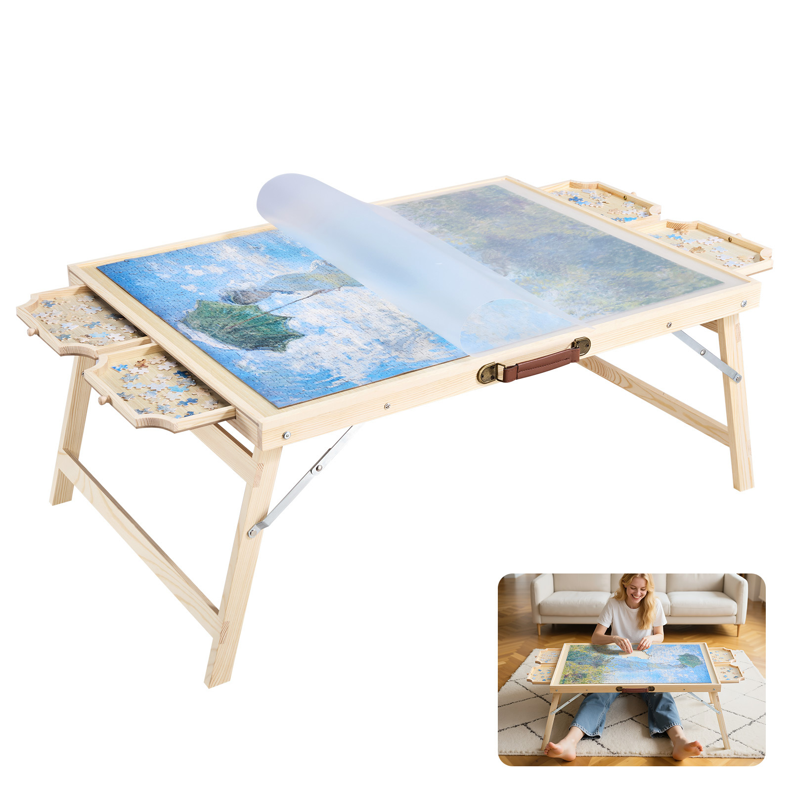 E-shop VEVOR 1500-Teile-Puzzlebrett mit klappbarem Standfuß, tragbares Holzpuzzle, 34x25 Zoll