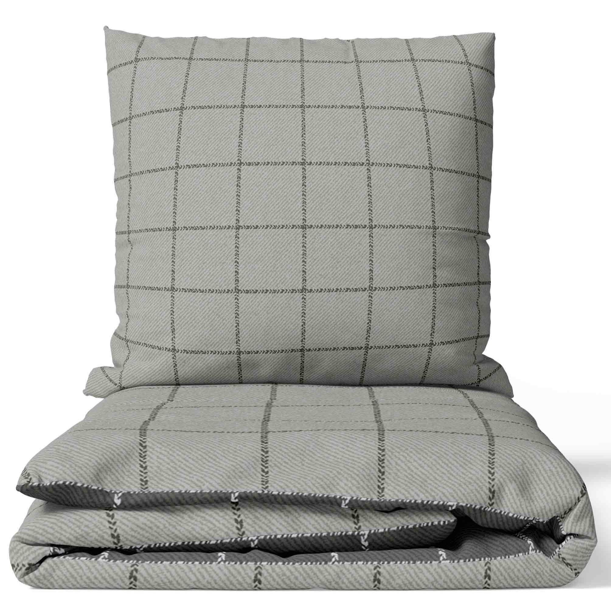 Image of Modern Simple Cotton Checkered Bedding Set With Reinforced Gray, Pink, Petrol, And Checkered Reversible Side, 80x80 Cm Pillowcase With Zipper