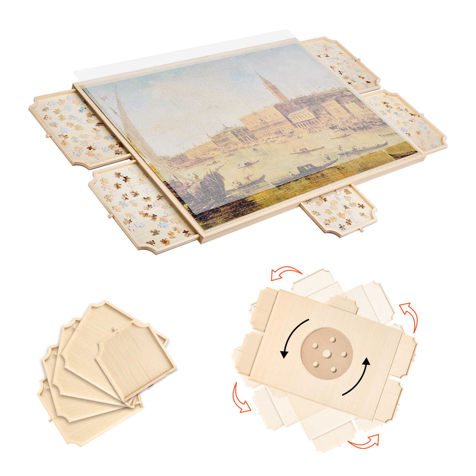 Vevor 2000pcs Puzzle Board With Drawer Cover Portable Wooden Jigsaw 40x29 In