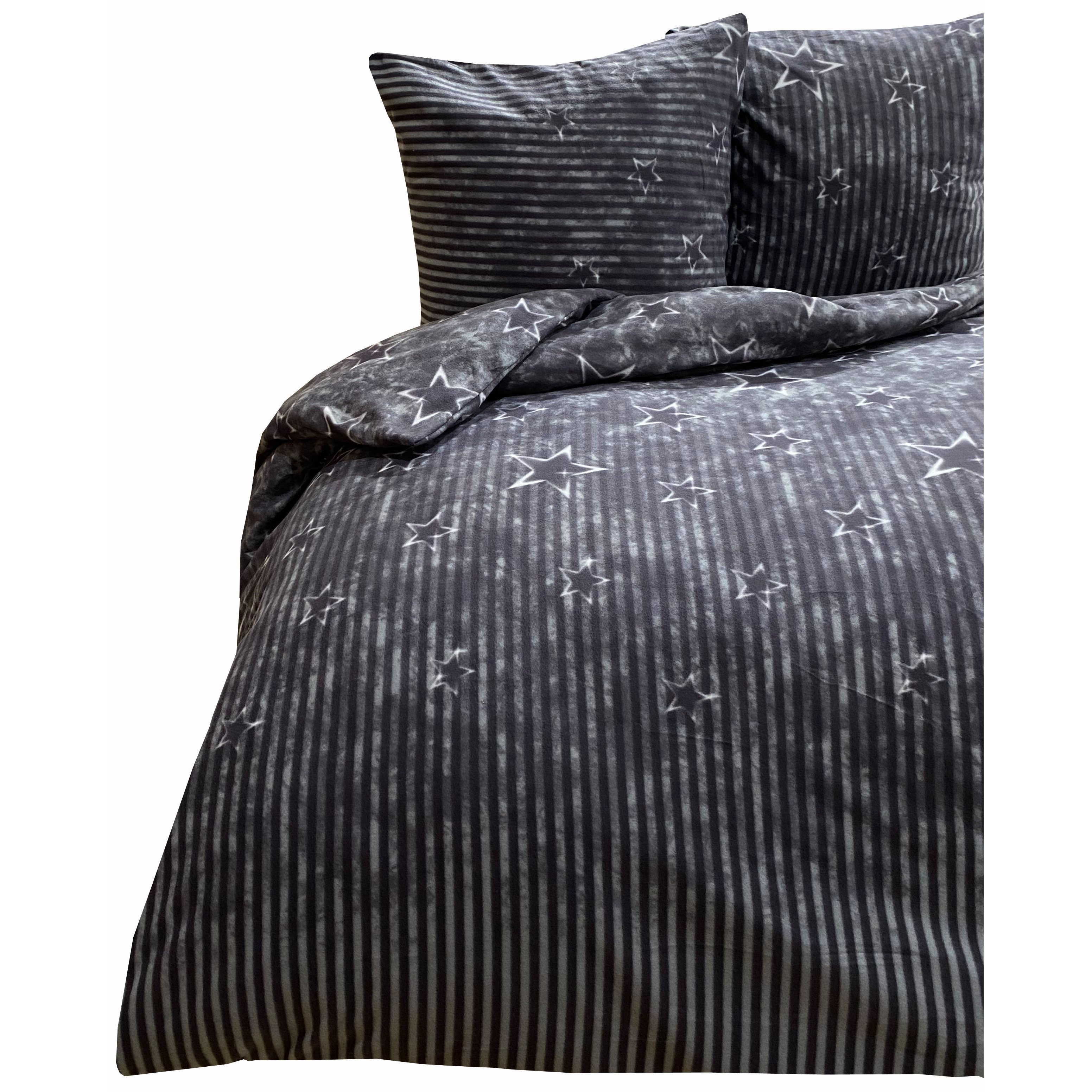 Fleece Winter Bedding With Star Stripes In Grey And White, In Many Sizes, Cuddly, Soft, Zip Closure, Warm Blanket 80x80 Cm.