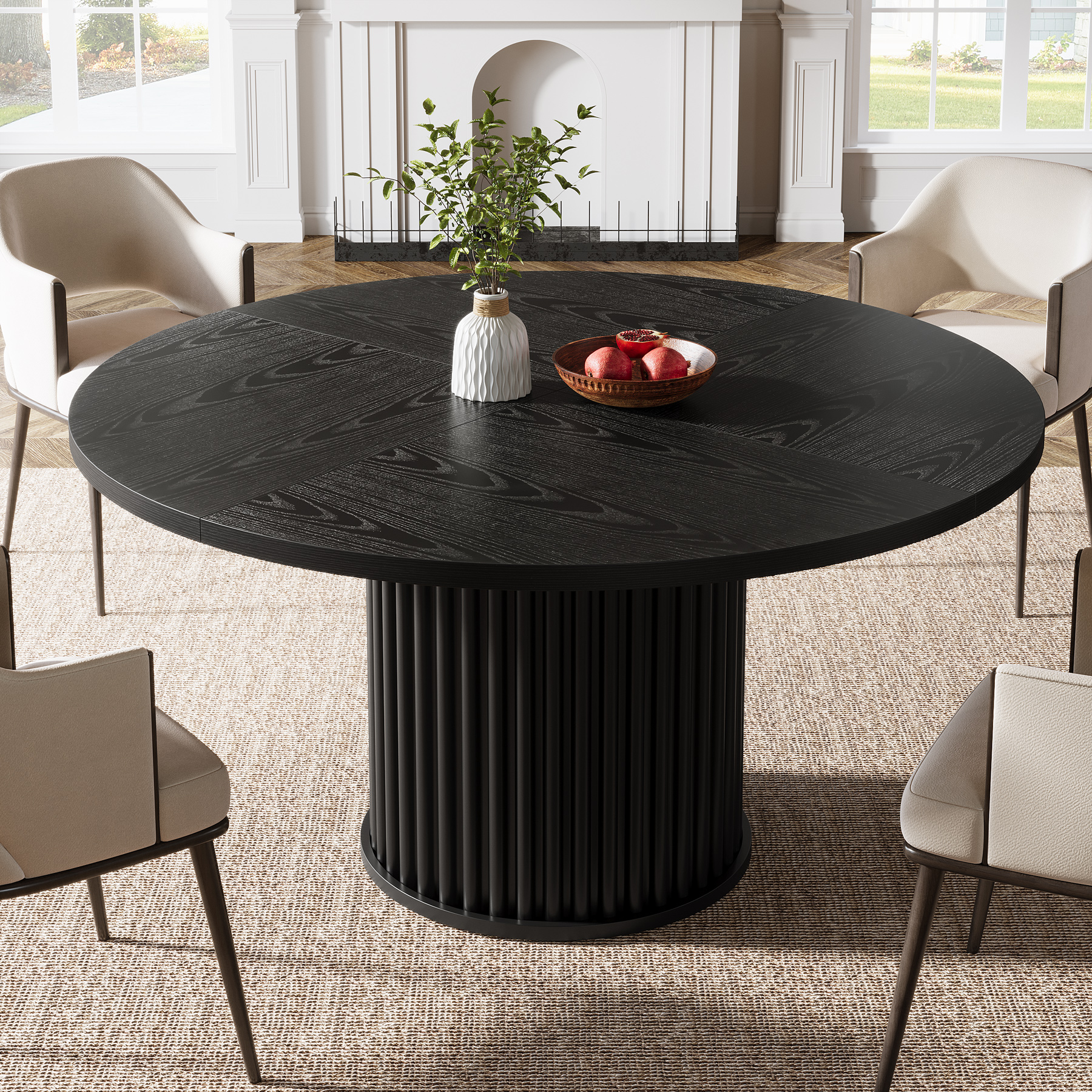 E-shop 120Cm Schwarzer Kreis Esszimmertisch, Moderner Minimalistischer Esszimmertisch, Geeignet Für 4 Personen, Mit Stabiler Metallrahmen, Geeignet Für