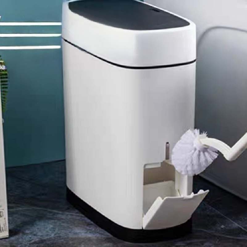 TEMU Bathroom Rubbish Waste Bin With Toilet Brush Press Lid Trash Design 2 In 1 Dustbin & Cleaning Brush Set Space Saving