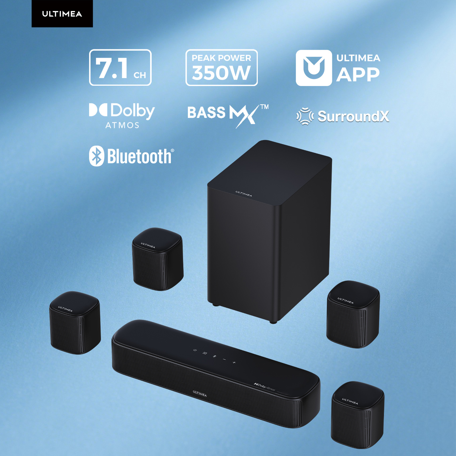 TEMU ULTIMEA 7.1ch 'audio SurroundSound pour TV avec , Barre d'audio Surround Sound 3D avec 4 haut-parleurs Surround, via application, 'audio Home