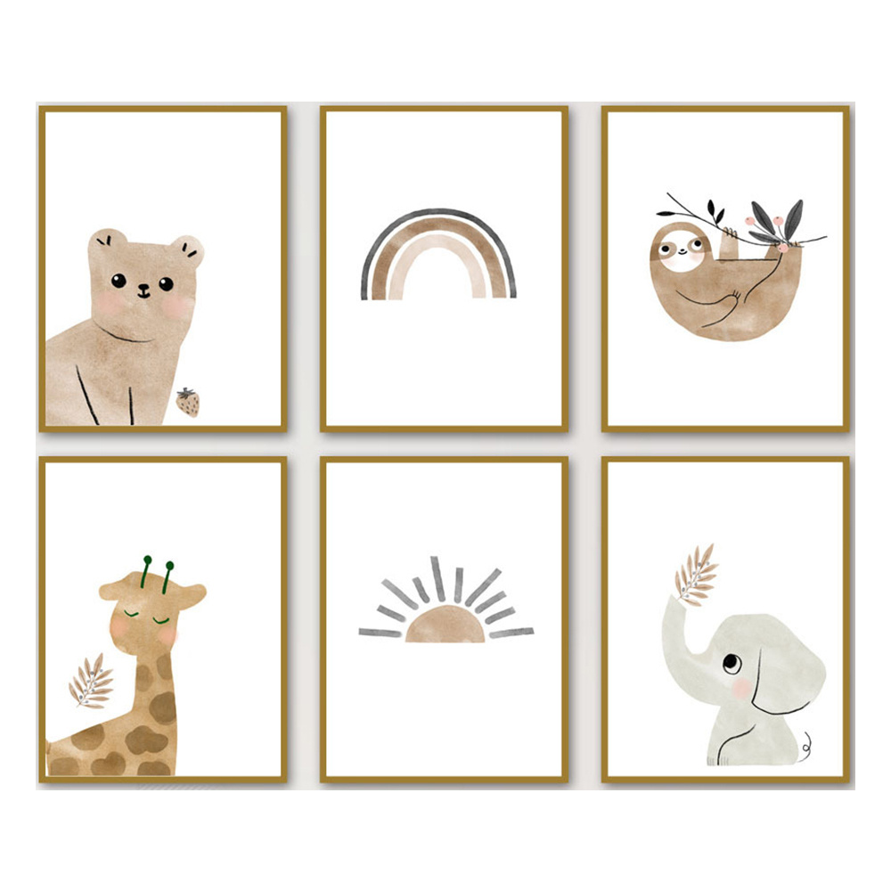 Image of Poster Pictures 6pcs Set For Children's Room Living Room Decor Baby Room Children's Posters Animal Forest Animals For Kids Boys Girls