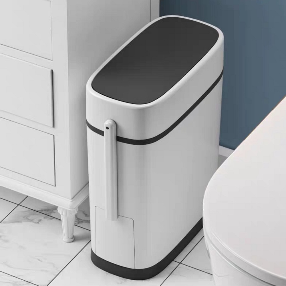 TEMU 2 In 1 Bathroom Slim Trash Can With Toilet Brush Space Saving 14l Rubbish Waste Bin Press Open Lid Dustbin