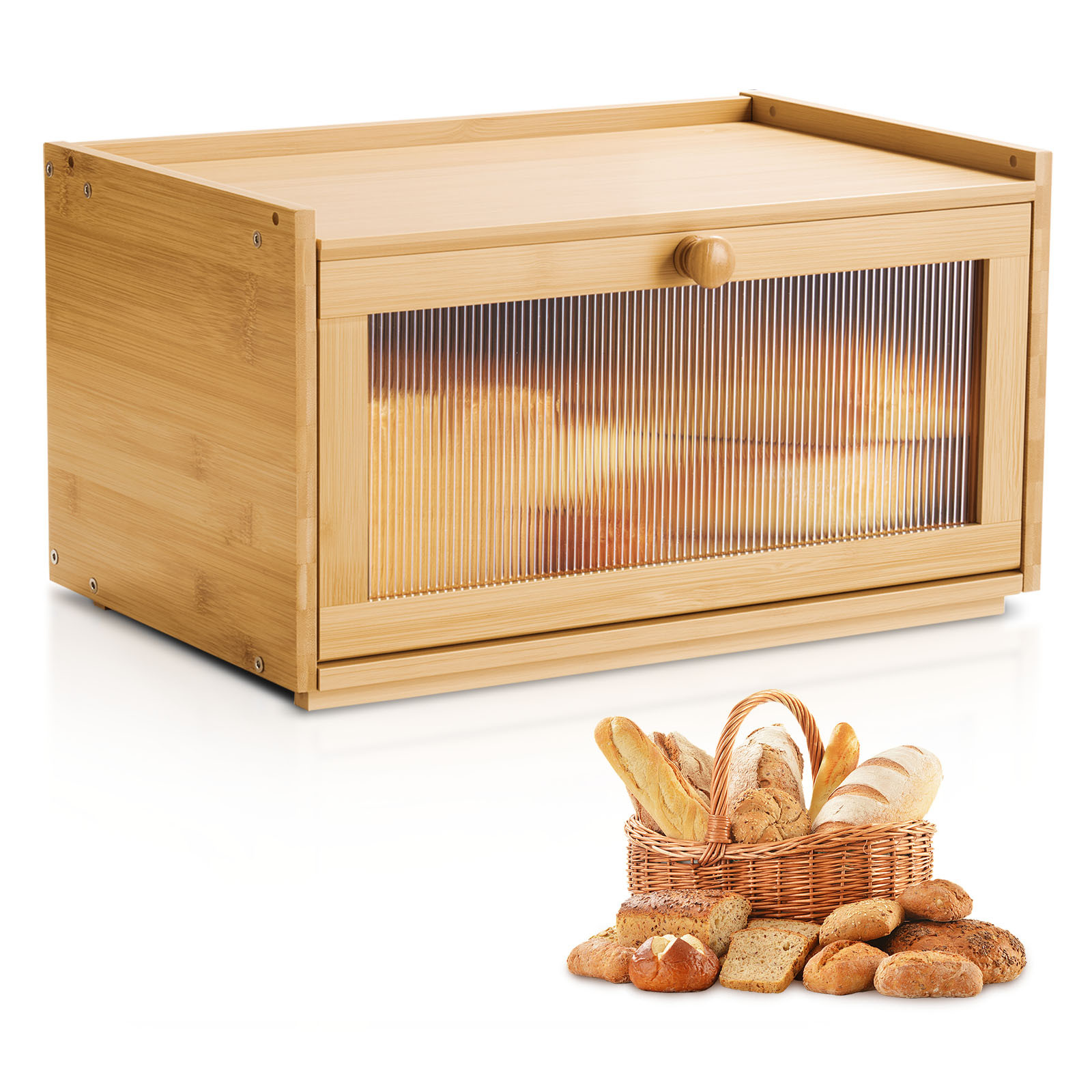 Bread Box For Kitchen Counter Large Capacity Bamboo Storage Container Natural