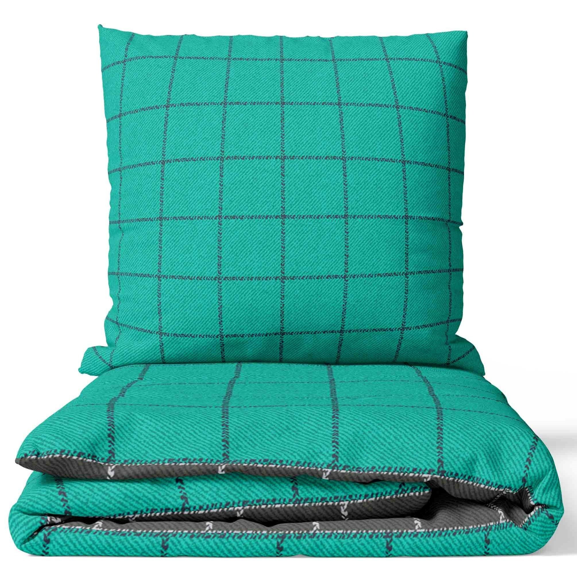 E-shop Bettwäsche Baumwolle Kariert Set Renforce Grau Rosa Petrol Karo Wendeseite Grau Modern schlicht Kissenbezug 80x80 cm mit Reißverschluss