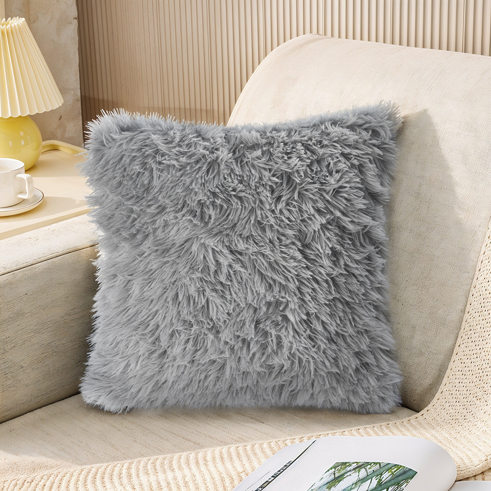 TEMU 4 Pack Plush Polyester Pillow Covers - 45*45cm Fluffy Long Pile Throw Pillow Cases (insert Not Included) | Soft Decorative Cushion Covers For