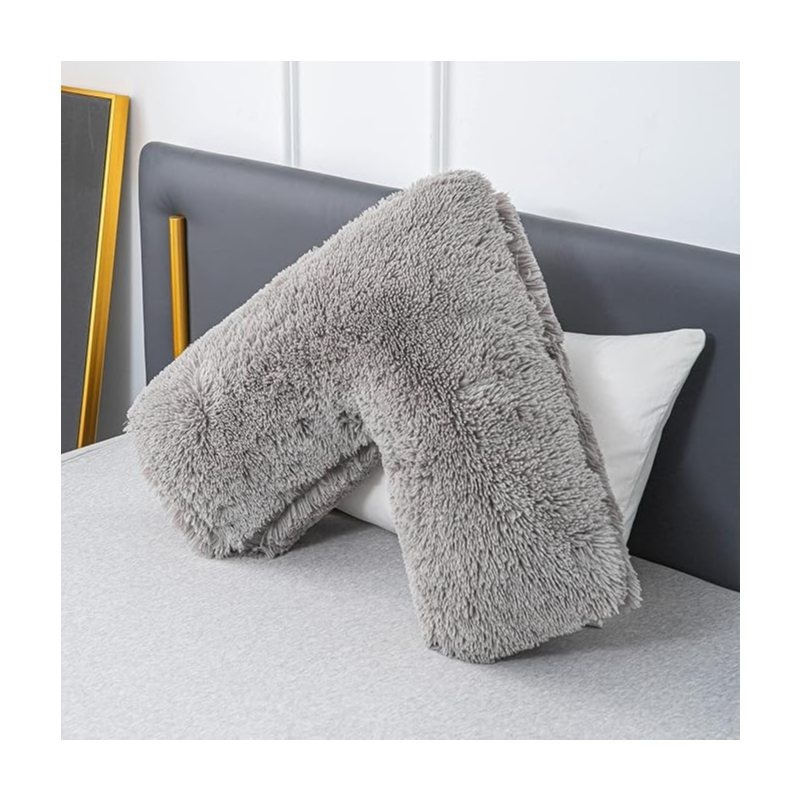 TEMU Orthopedic Long Hair V Shaped Pillow With Soft Sherpa Teddy Fleece Cover Supportive Cushion For Head Neck And Back Ideal For Maternity Nursing