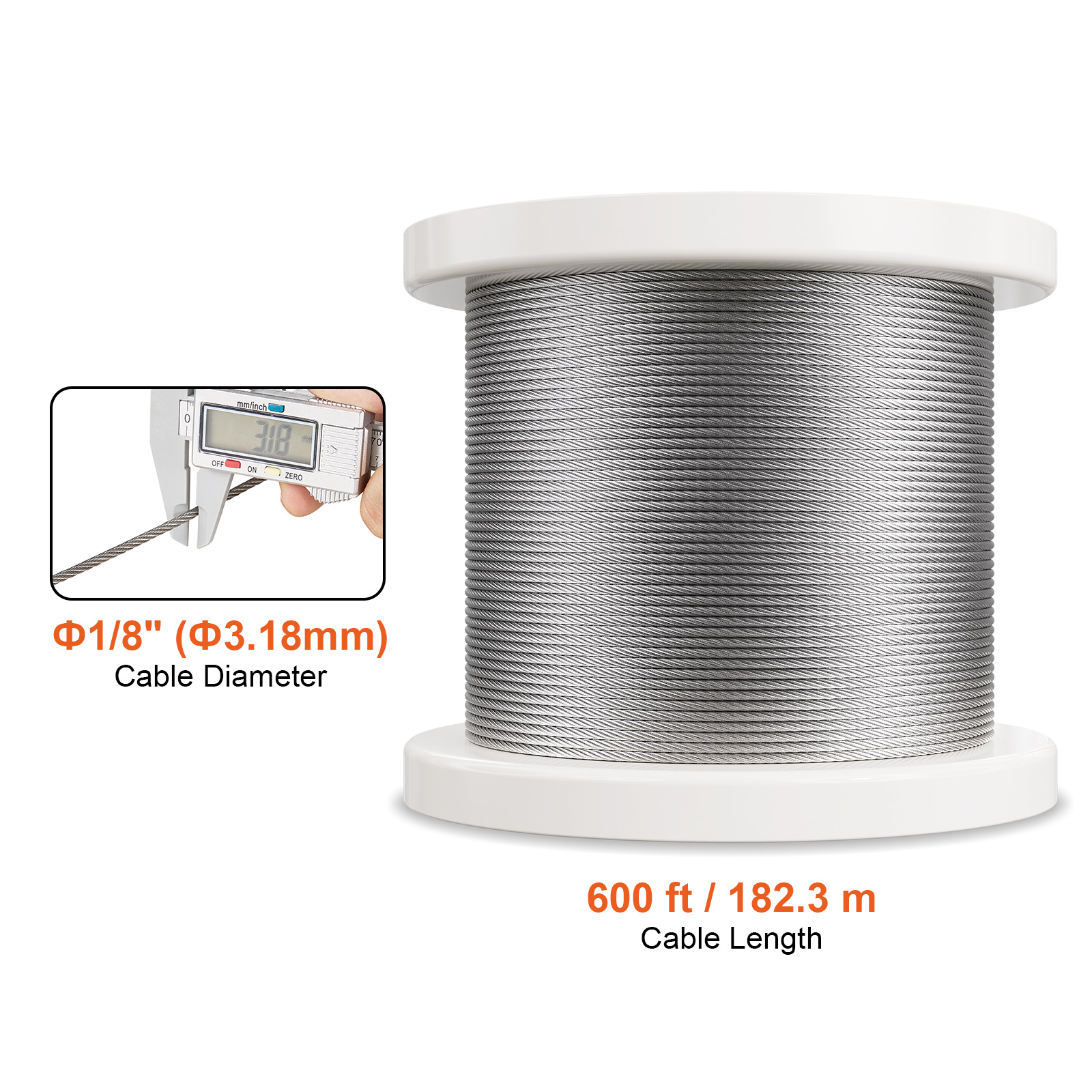 T316 Stainless Steel Cable 1/8" 7x7 Steel Wire Rope 600 Ft Cable Railing