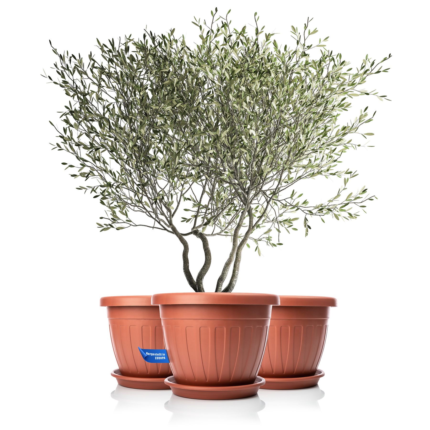 Image of Bigdean 3x Flowerpot With Saucer Round Ø50xh38 Cm Terracotta - Weather-resistant Planter - Water Drainage Uv-resistant Made Of Plastic - Suitable For Indoor And Outdoor Use -