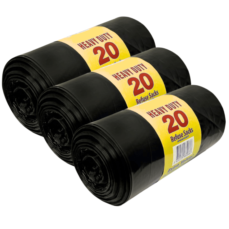 TEMU 3pk Black Bin Bag Rolls, Liners Sacks, Disposable Kitchen Waste Dustbin Liner, Trash Rubbish Leakproof Bins Bags Garbage Sack, 3 Rolls X 20
