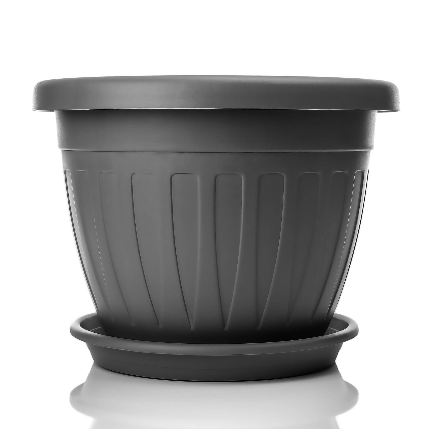 Image of Bigdean 6x Flower Pot With Saucer, Round Ø33xh25 Cm, - Weatherproof Planter - Water Drainage, Uv-resistant, Shatterproof Plastic - Suitable For Indoor & Outdoor Use -