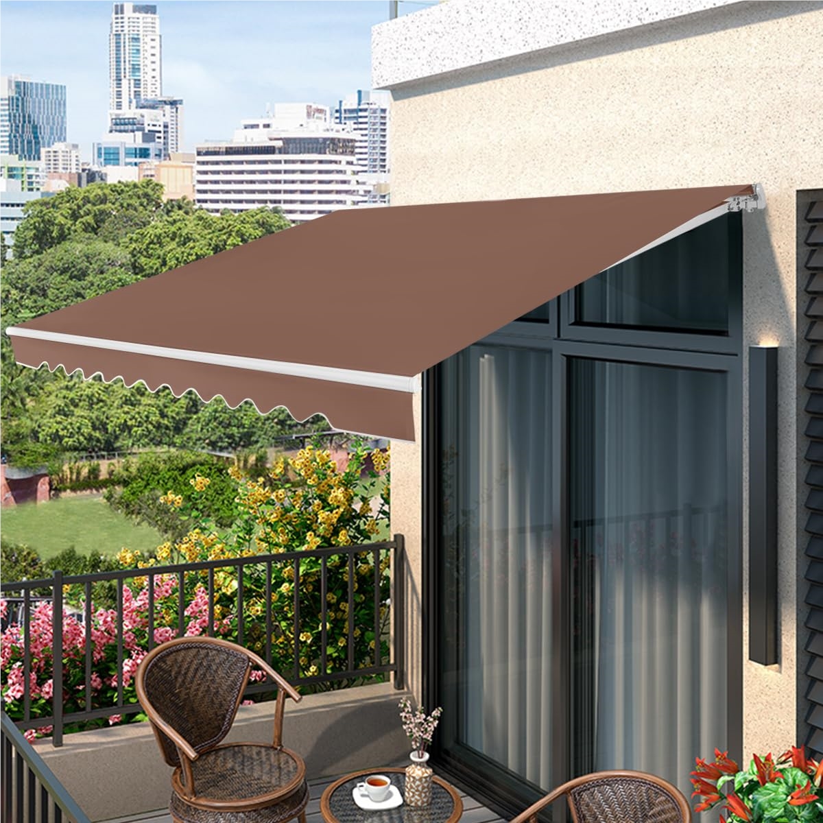 Image of Awnings With Crank, Jointed Arm Awning Sun Protection, Balcony Awning Sun Awning 5 - 35° Adjustable Angle, Patio Awning, Clamp Awning For Balcony And Veranda (brown, 360 Cm)