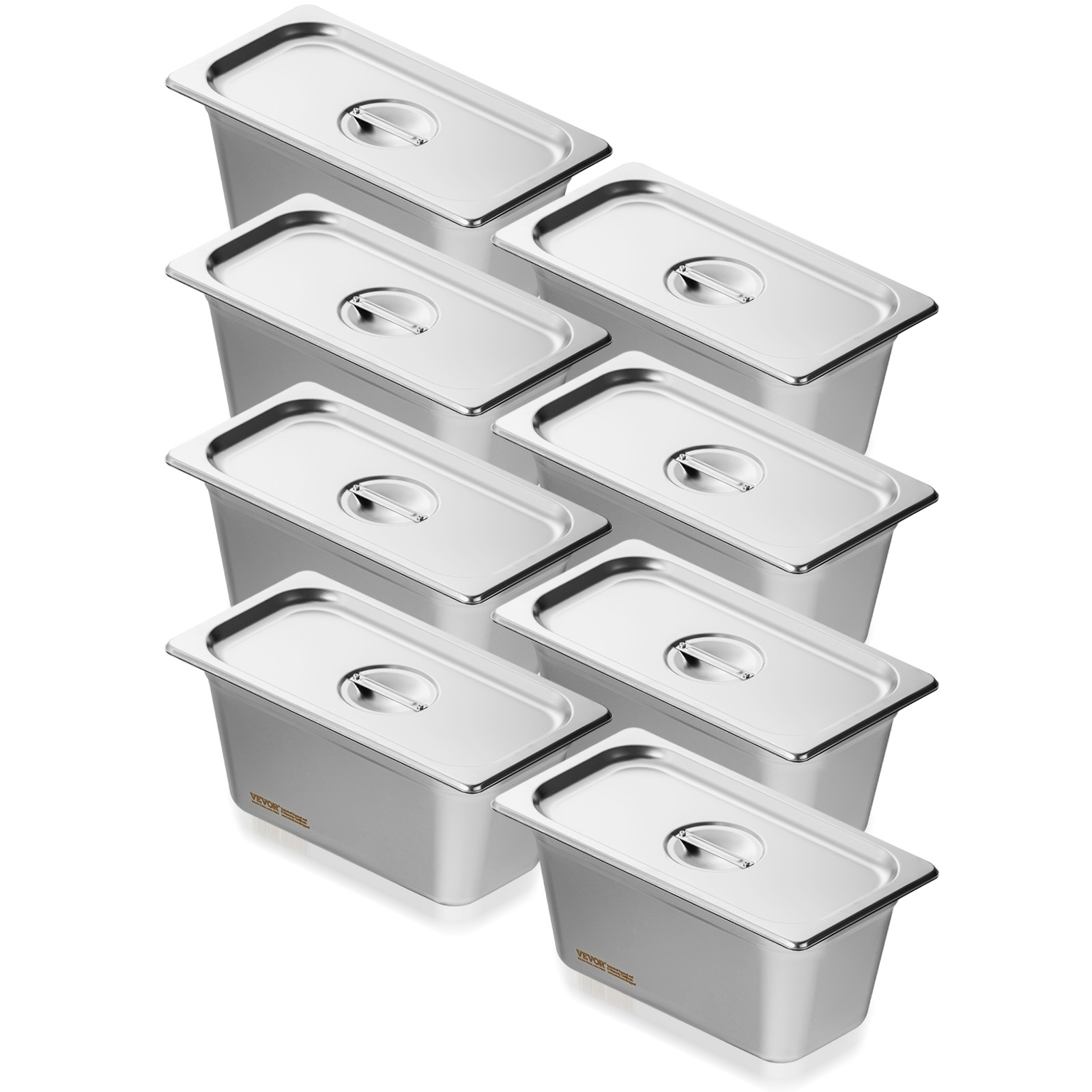 Vevor 8 Pack 1/3 Size Hotel Pans Steam Table Pan Stainless Steel 6" Deep Lid