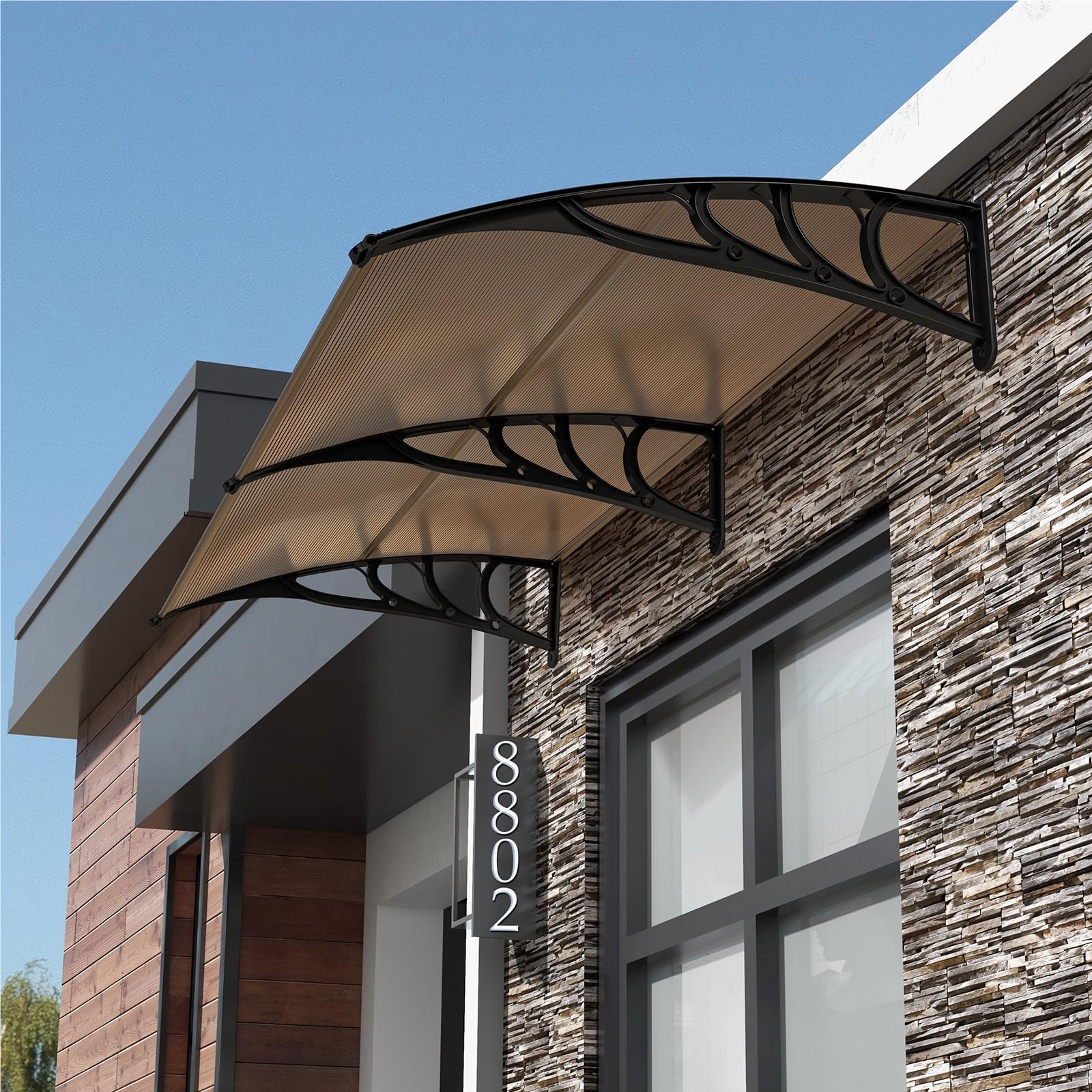 Image of Canopy For Front Door 199 Cm, Roofing Made Of Aluminum And Polycarbonate, Transparent Canopy, Front Door Canopy, Canopy, Front Door Roof, Door Canopy For Entrance Area (coffee)
