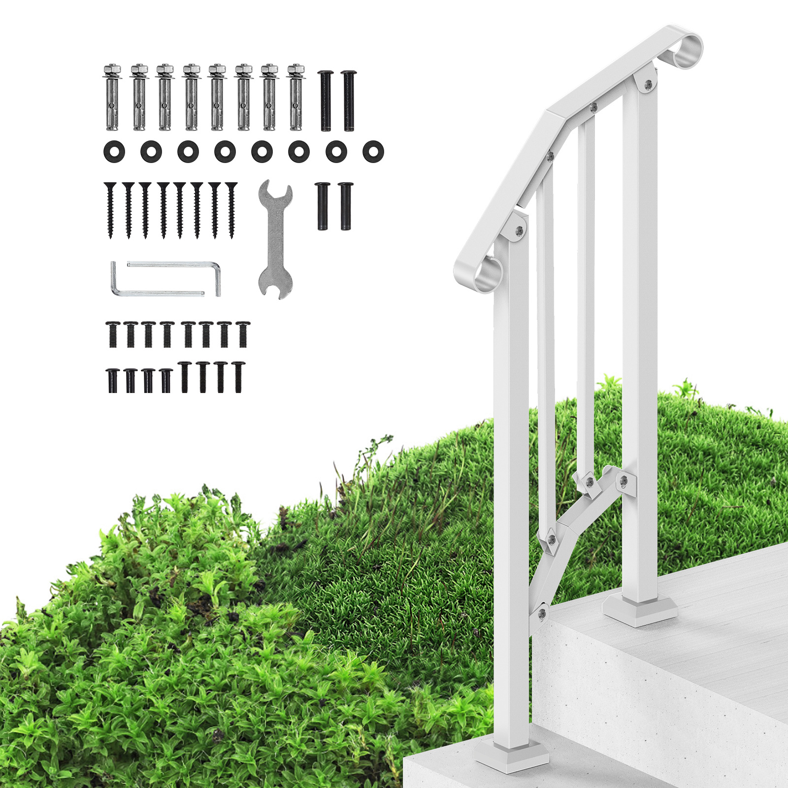 Image of Vevor 1-2 Step Handrails For Outdoor For Seniors Porch Deck Retro Arch White