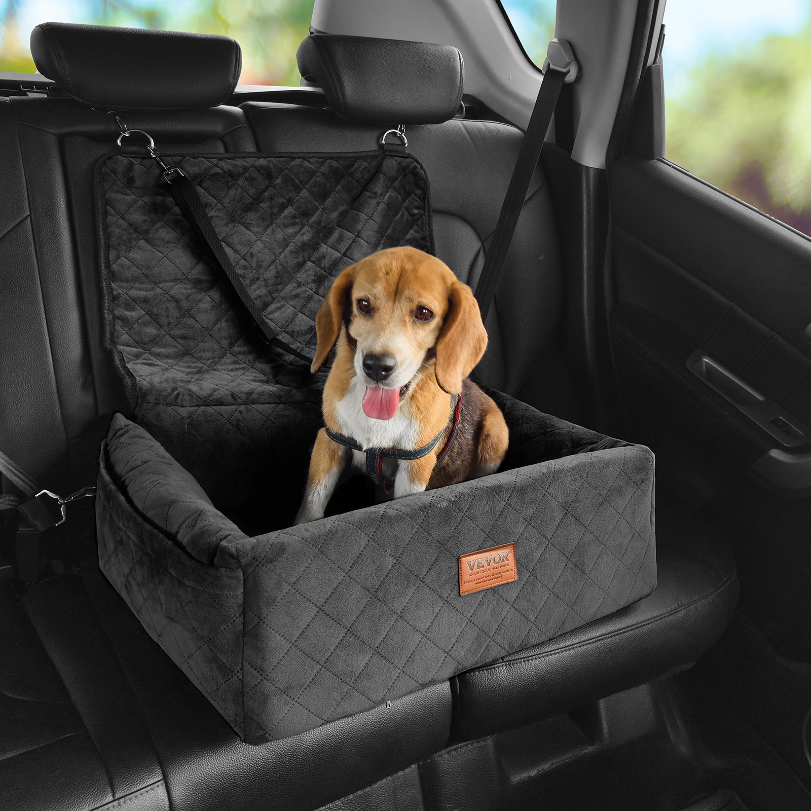 Image of Vevor Dog Booster Car Seat Pet Car Seat For Small Medium Dog Up To 40 Lbs Black