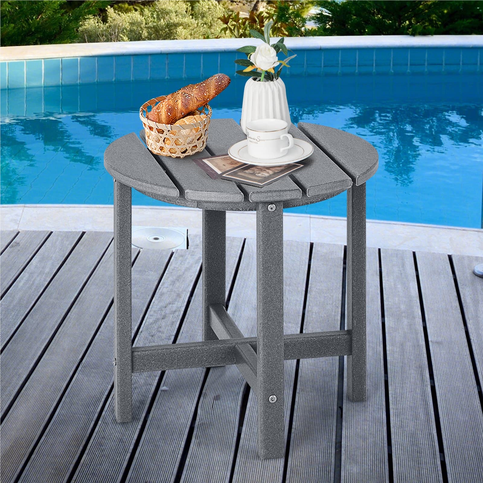 Image of Side Table, Small Garden Table Made Of Uv-resistant Plastic, Weatherproof Balcony Table, For Terrace, Balcony, Garden, 46 X 46 X 46 Cm, Grey