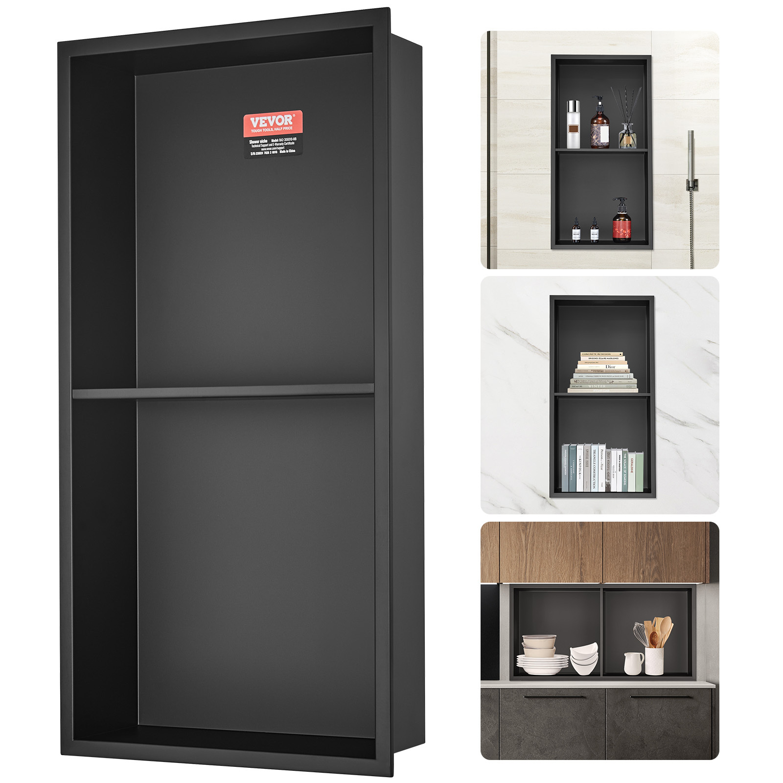 Image of Vevor 33.02 .5 Cm No Tile Shower Niche 304 Stainless Steel, Wall-inserted Niche Recessed Double Shelves, Sealed Waterproof Rust-resistant Modern Niche For Shower Or Soap Storage Bathroom