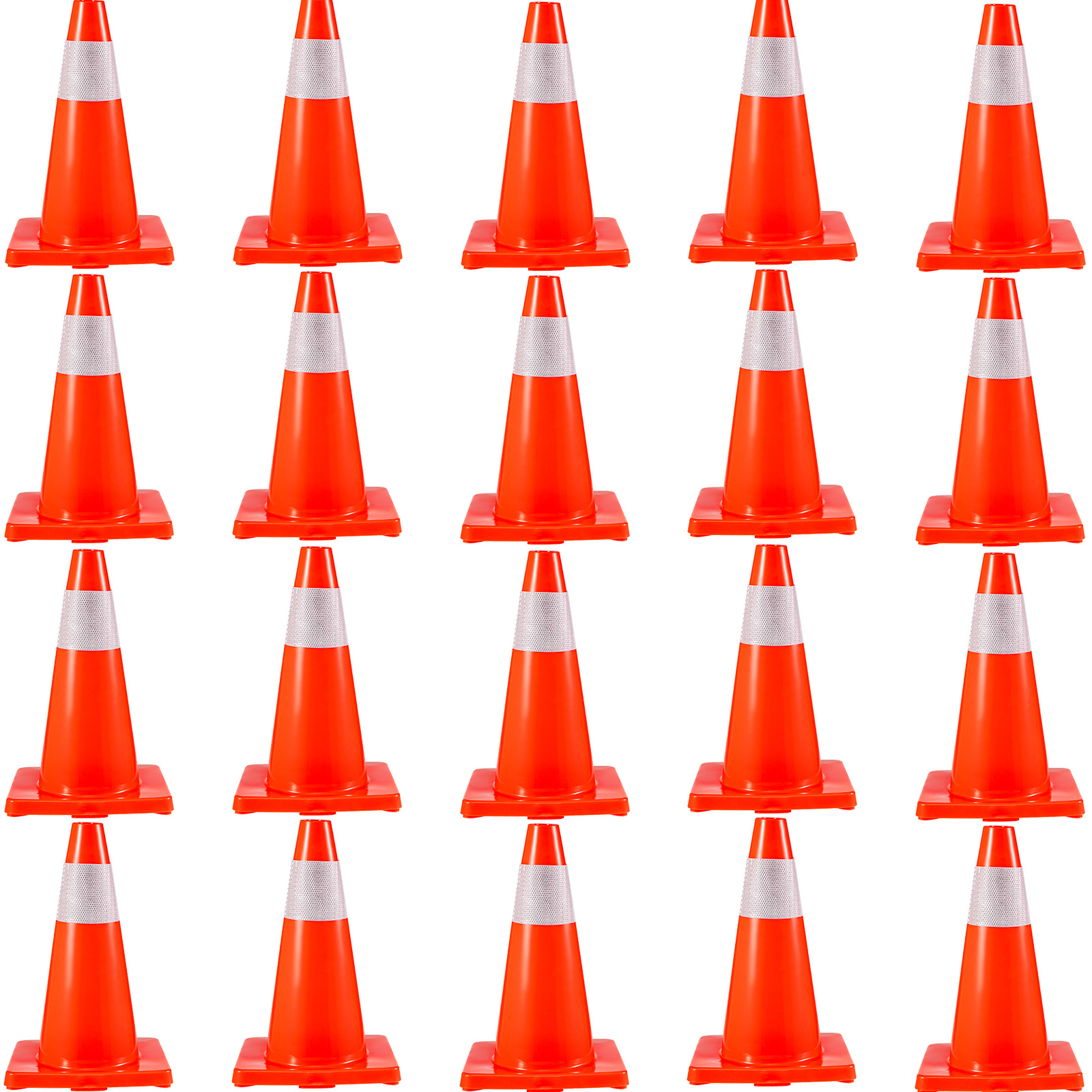 Vevor 20pack 18\" Traffic Cones, Parking Cones Pvc Base, Orange Traffic Cone With Reflective Collars, Hazard Construction Cones For Home