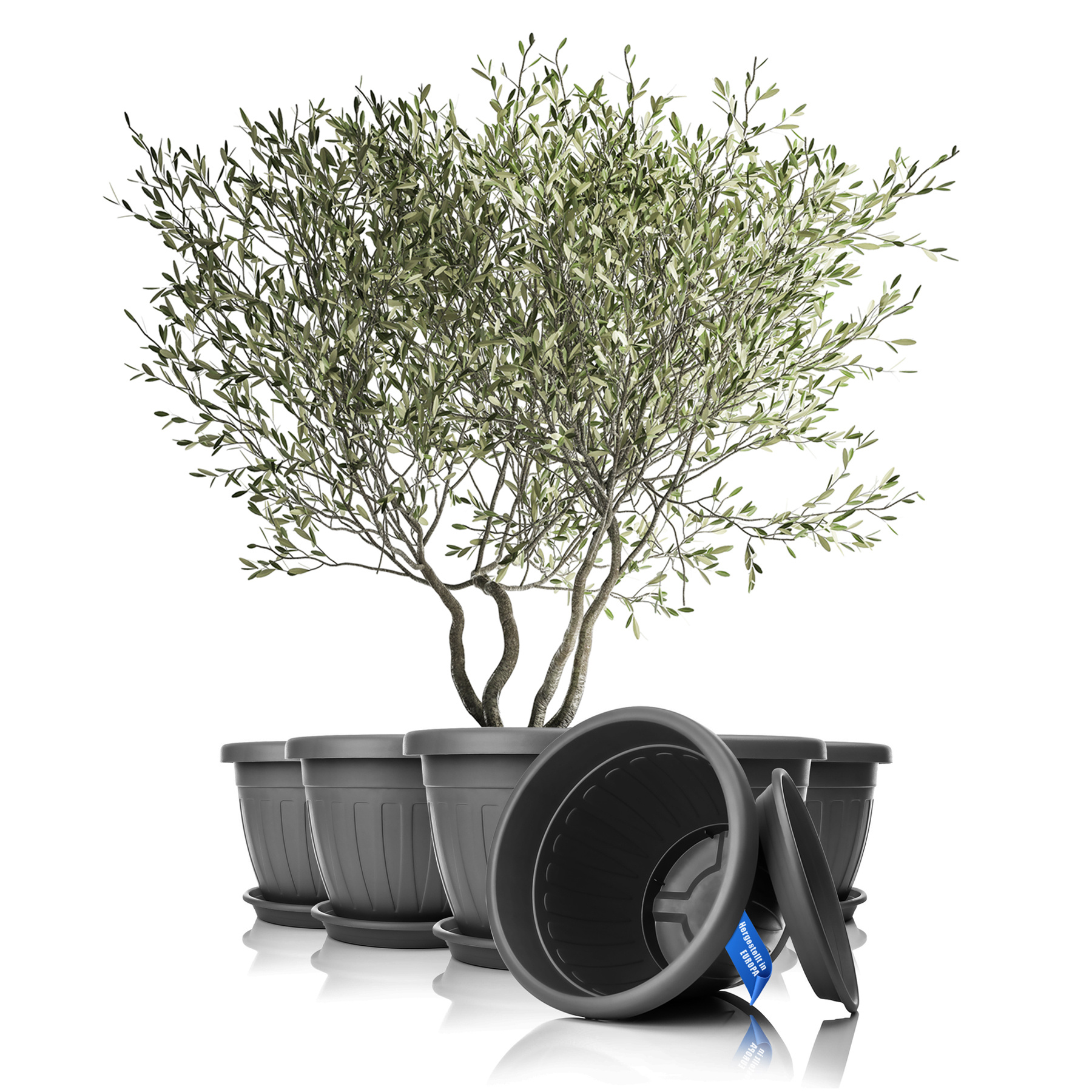 Image of Bigdean 6x Flower Pot With Saucer Round Ø50xh38 Cm - Weather-resistant Planter - Water Drainage Uv-resistant Made Of Plastic - Suitable For Indoor And Outdoor Use -