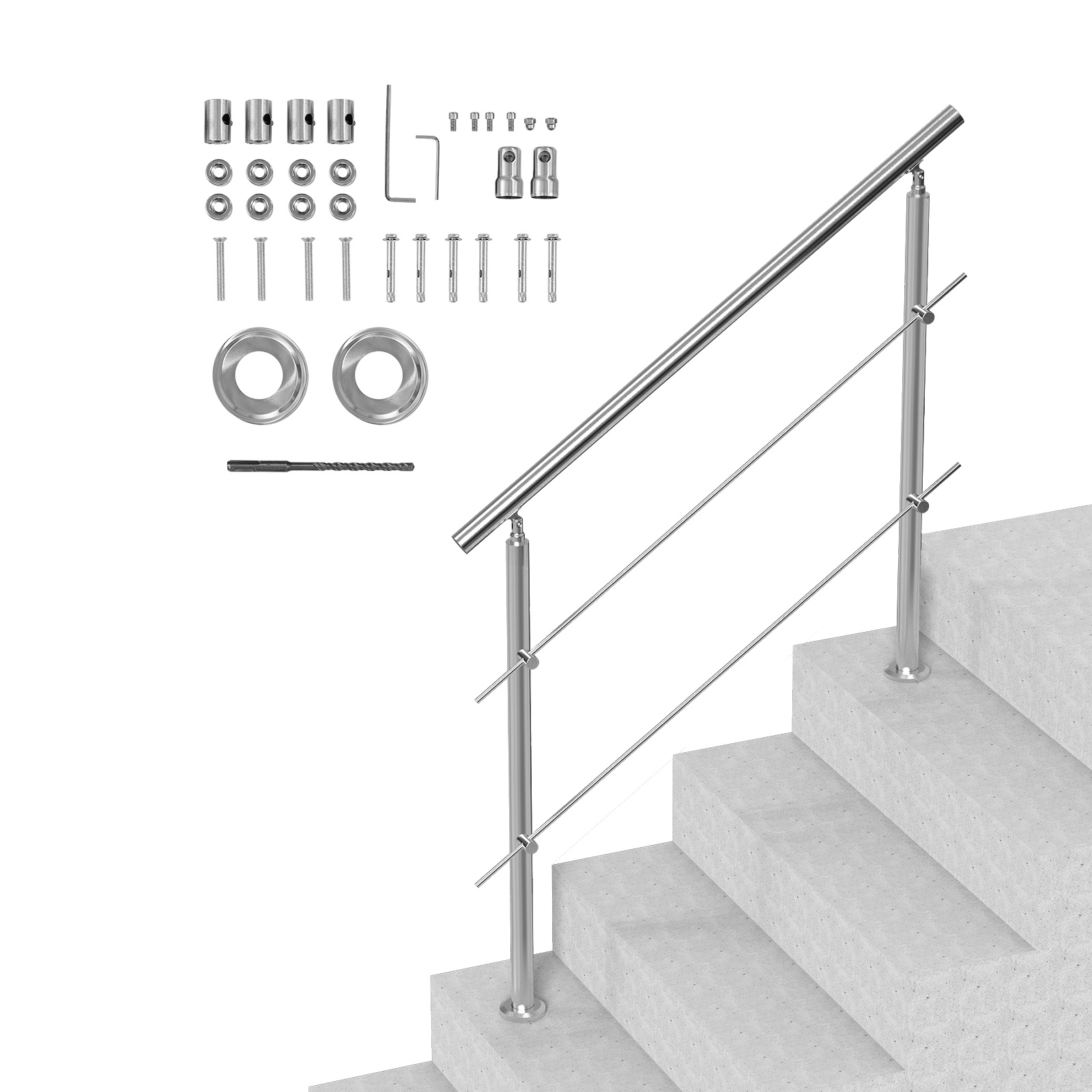 Vevor 47.2in Handrails For Outdoor Steps 2 Crossbars Staircase For Porch Deck