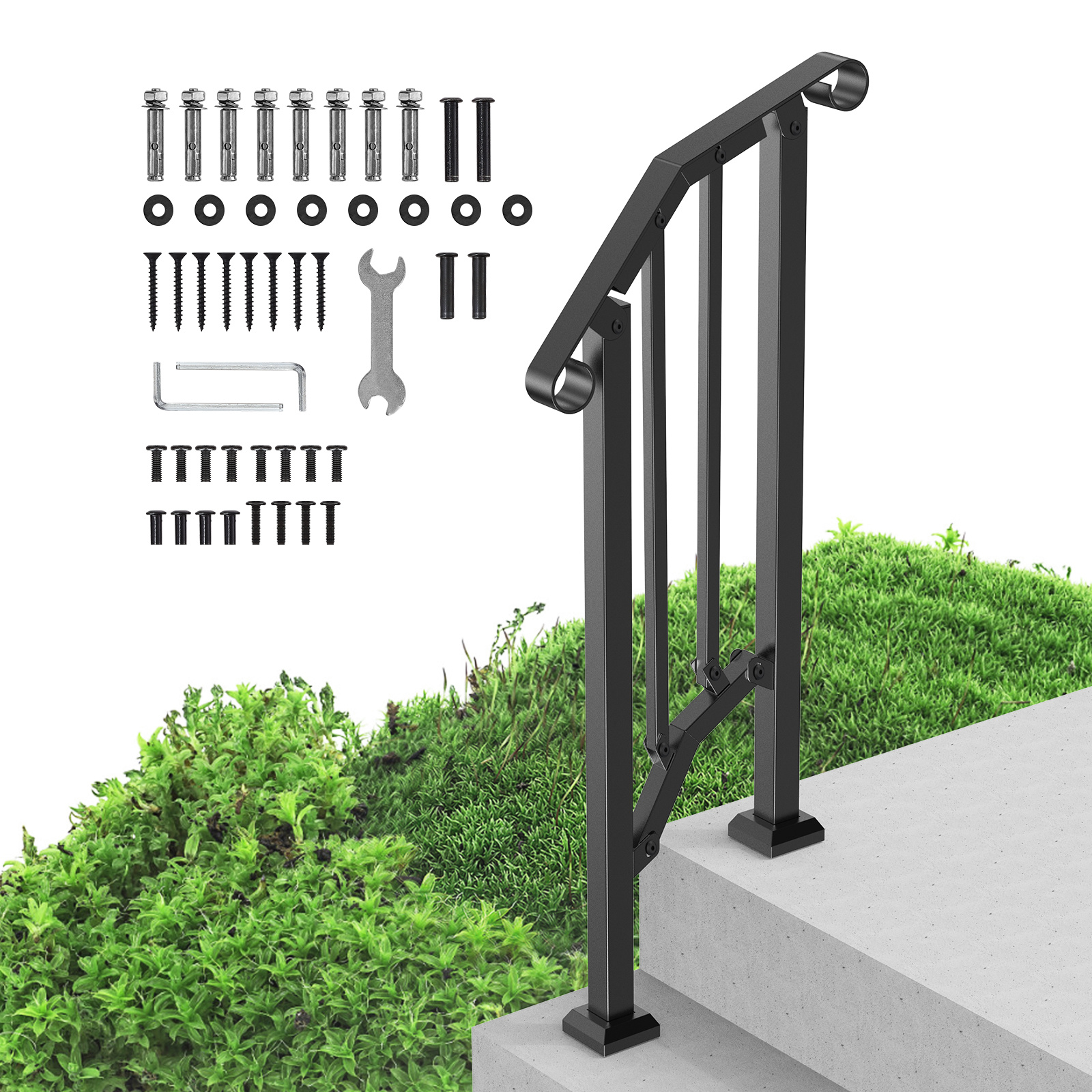 Vevor 1-2 Step Handrails For Outdoor For Seniors Porch Deck Retro Arch Black