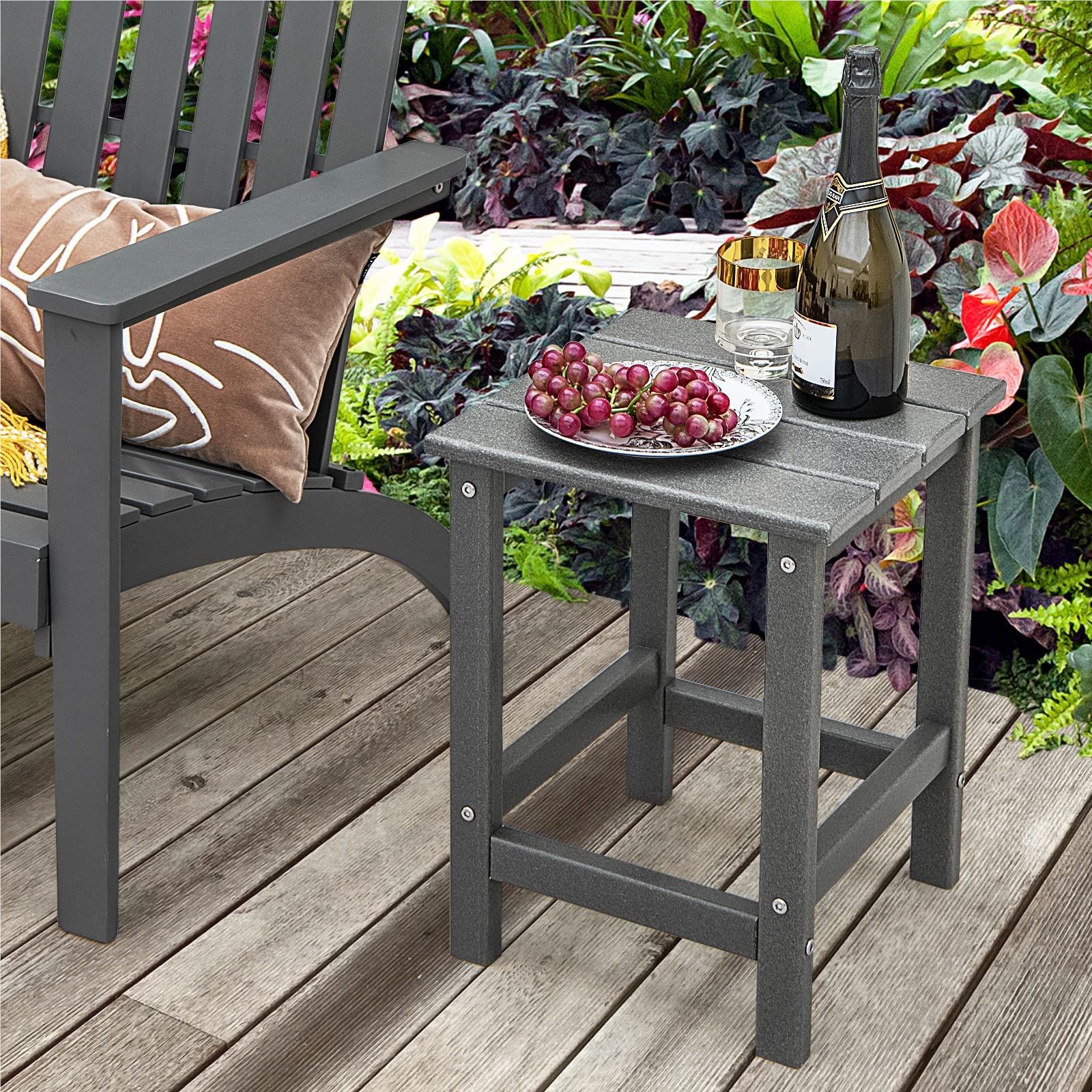 Image of Side Table, Small Garden Table Made Of Uv-resistant Plastic, Weatherproof Balcony Table For Terrace, Balcony, Garden, 35.5 X 35.5 X 46.5 Cm, Grey