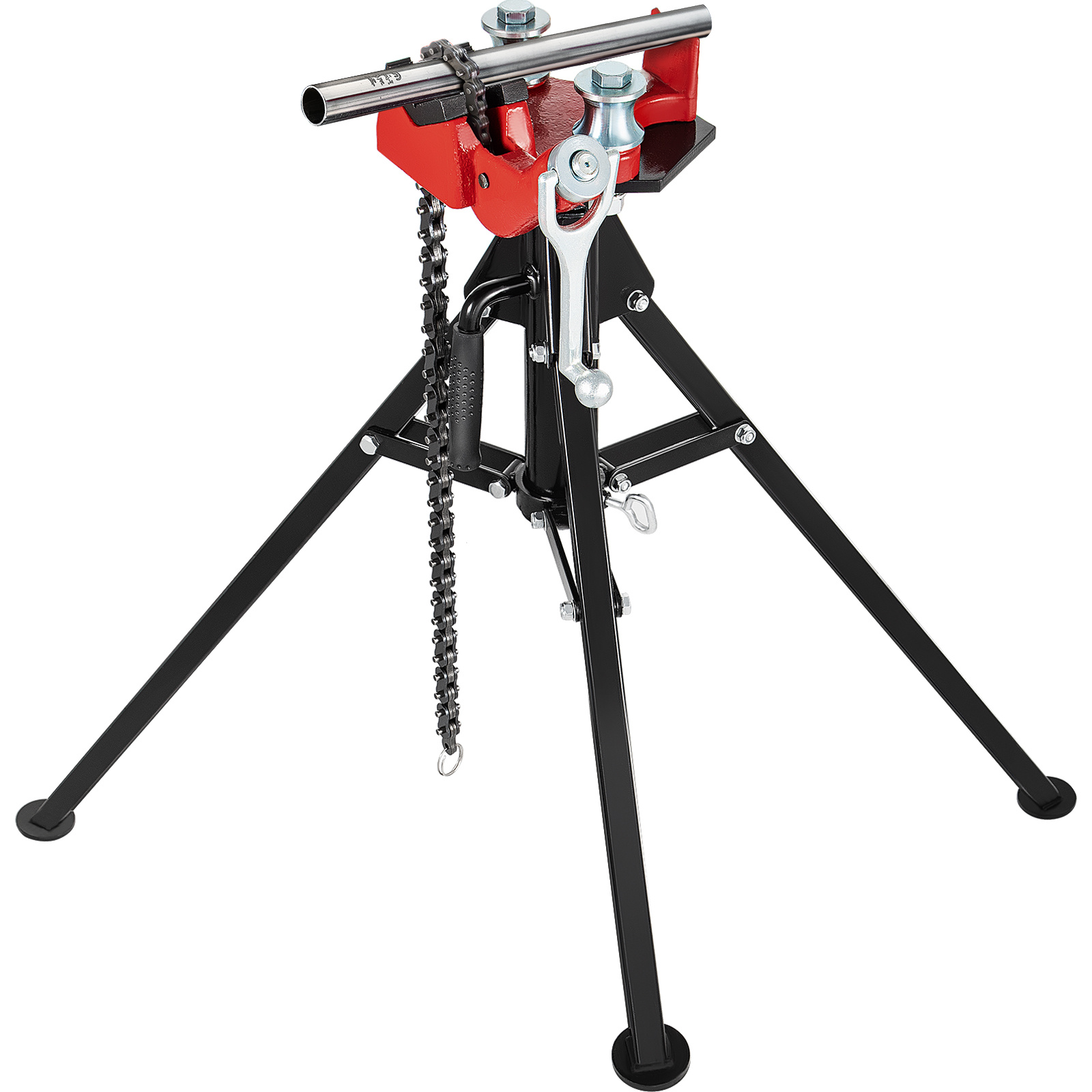 Image of Vevor Tripod Pipe Chain Vise, 1/8"-5" Pipe Capacity, 36.4“ Length Chain Vise Stand With Portable Folding Steel Legs, For Grabbing, Supporting And Bending Pipes In Factory, Workshop And Home