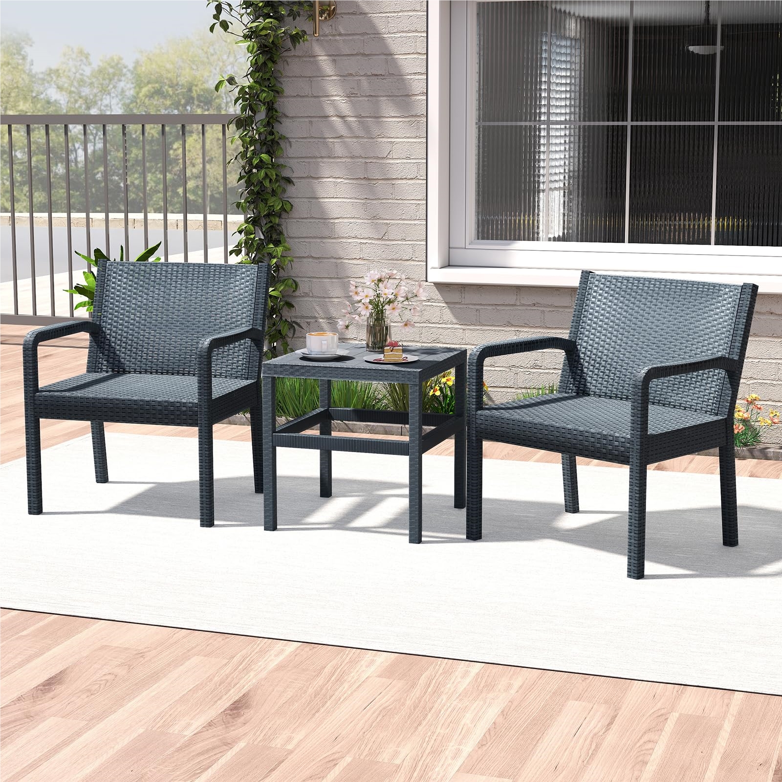Image of 3-piece Furniture Set, Weather-resistant Balcony Furniture Made Of Pp, Balcony Set Including 2 Chairs With Table, Patio Furniture, Garden Set, Seating Group For Balcony, Terrace, Garden (gray)