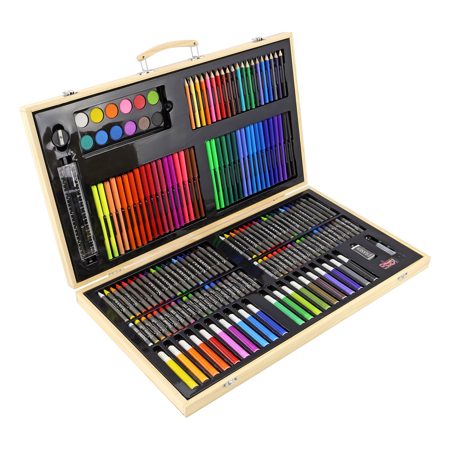 TEMU 180pcs Wooden Box Artist Art Oil Pencils Pens Markers Paints Crayons - Perfect For Beginners Or Artists Kids Adults