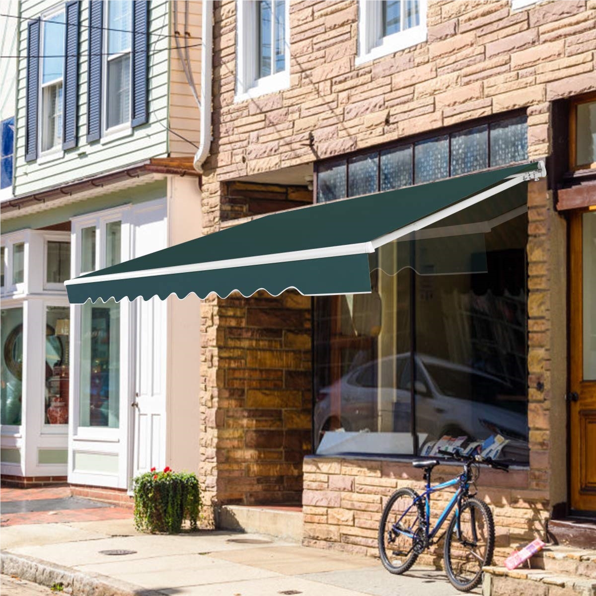Image of Awnings With Crank, Jointed Arm Awning Sun Protection, Balcony Awning Sun Awning 5 - 35° Adjustable Angle, Patio Awning, Clamp Awning For Balcony And Veranda (green, 400 X 250 Cm)