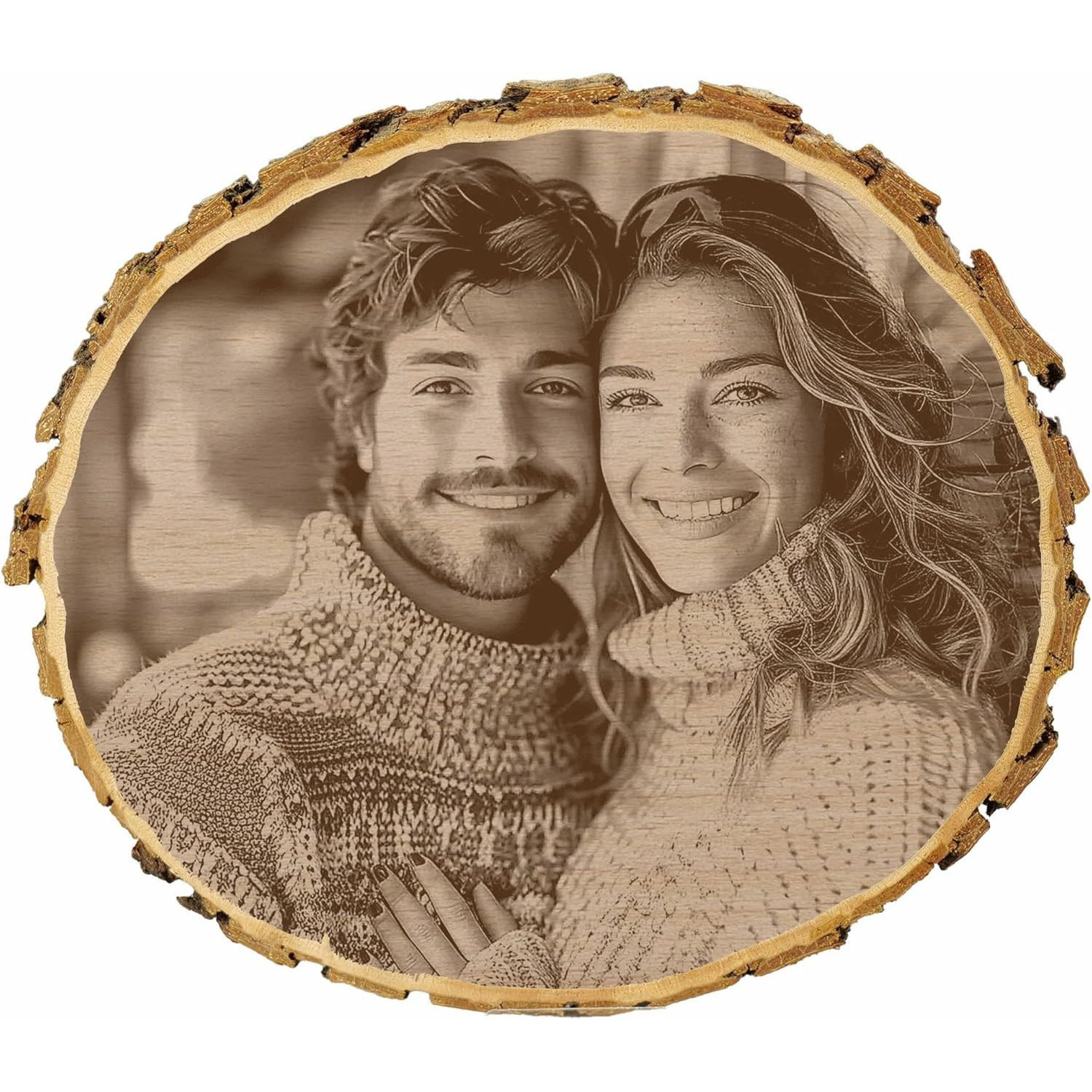 Image of Personalized Photo Engraved Wooden Disc - Custom Valentine's Day Gift - Natural Wood Photo Plaque With Custom Text - Diy Design - Door Sign