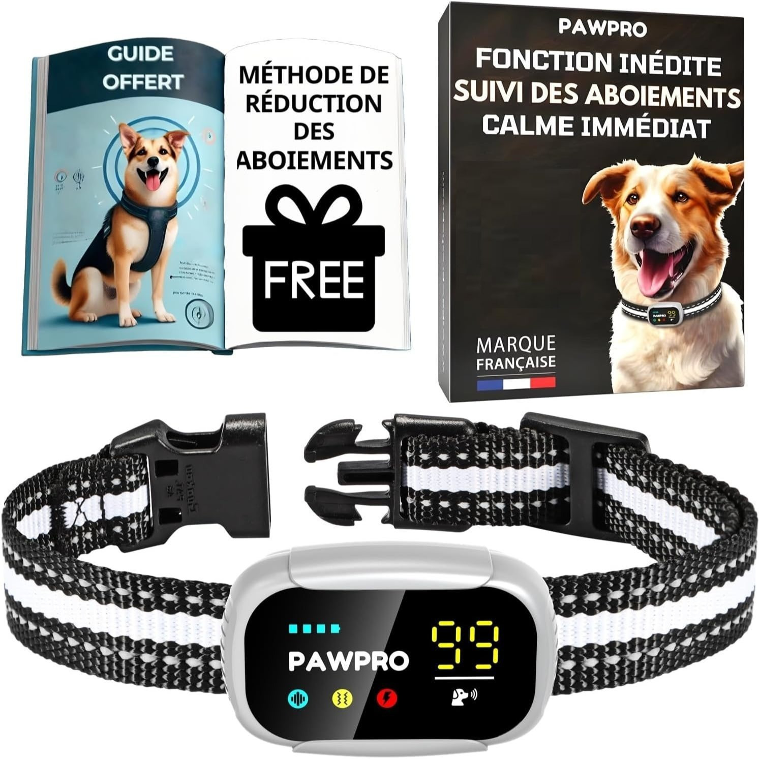   anti barking dog collar 4   with barking monitor training guide   trainers included 100 automatic waterproof compatible with   sizes and breeds from   80kg french   french manual 48h delivery via  