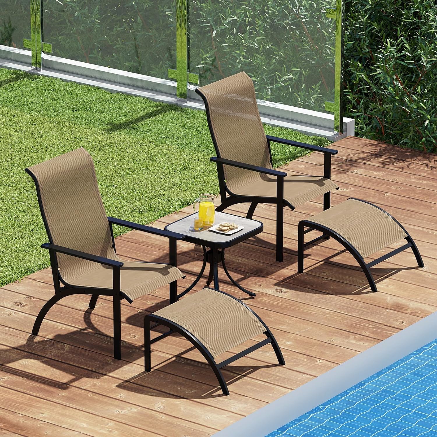 5-bedroom Garden Lounge Set, 2 , 2 Poufs And 1 Dining Table