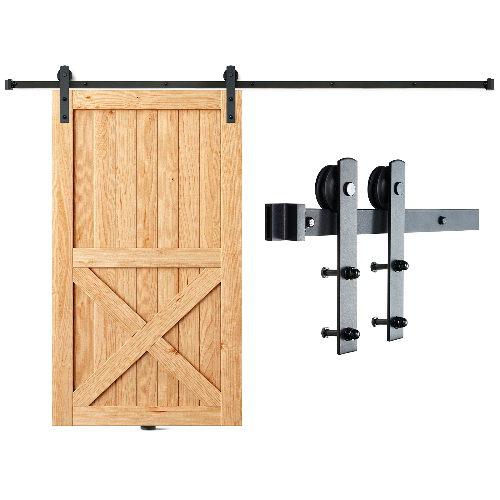 Vevor 8ft Sliding Barn Door Hardware Kit, 330lbs Loading Heavy Duty Barn Door Track Kit For Single Door, Fit 3.7-4.3ft Wide 3"-1.8" Thick Door Panel, With Smooth & Silent Pulley (i Shape)