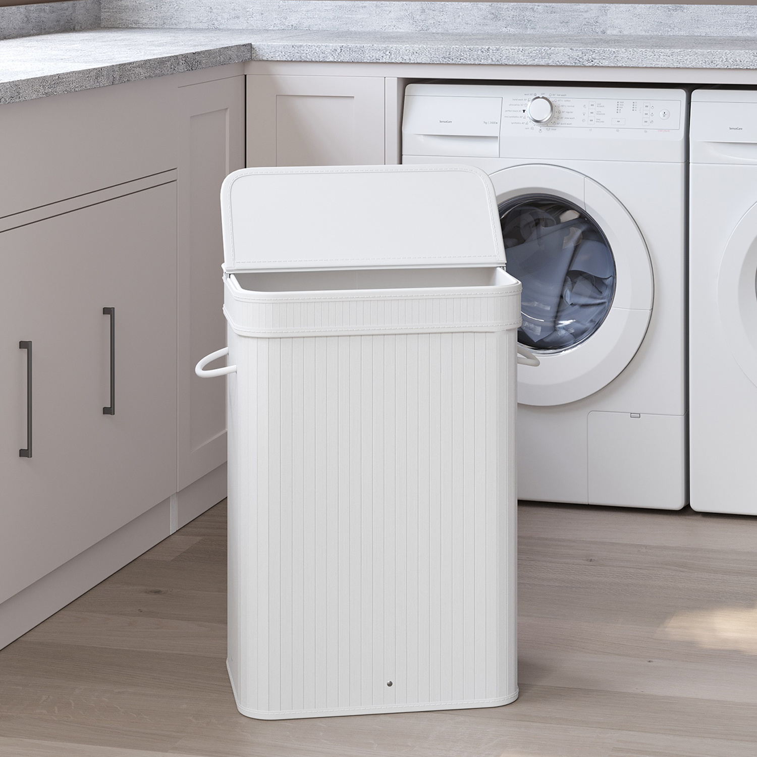 Bamboo Laundry Basket With Lid, Removable Handles, Machine Washable, 72