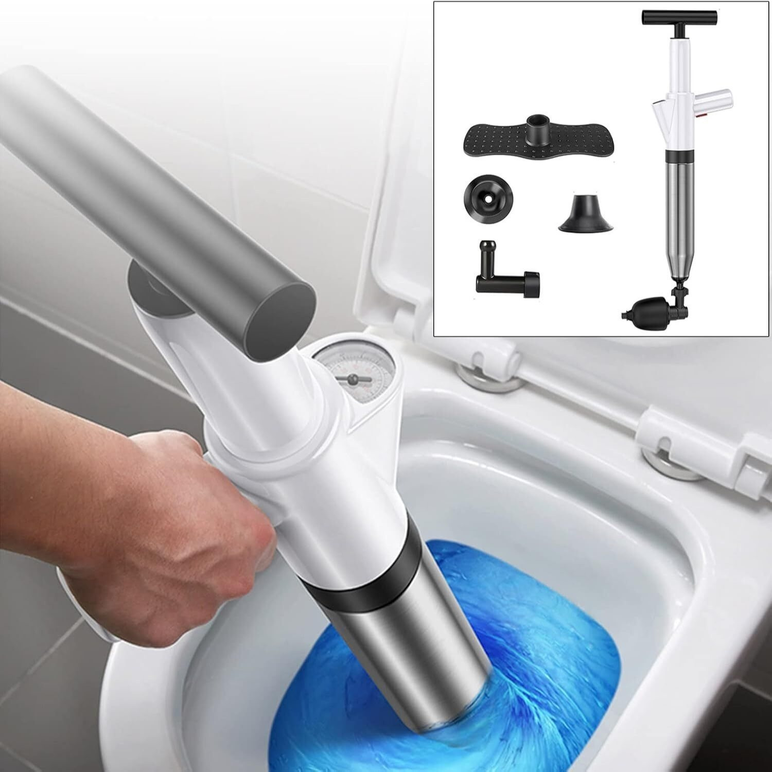 TEMU Toilet Plunger Sink Plunger Drain Wc Plunger Air Pump With Pressure Gauge