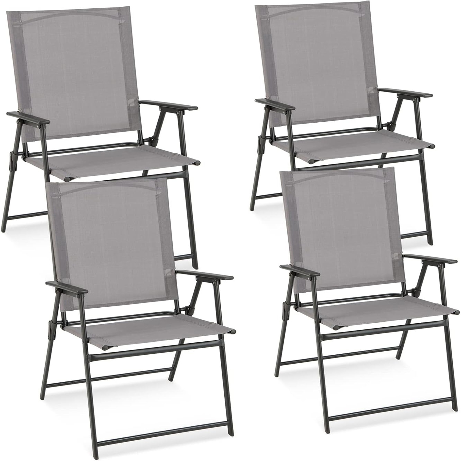 Image of Set Of 4 Garden Chair, Folding Balcony Chair With High Backrest And Stable Metal Frame, Folding Chair