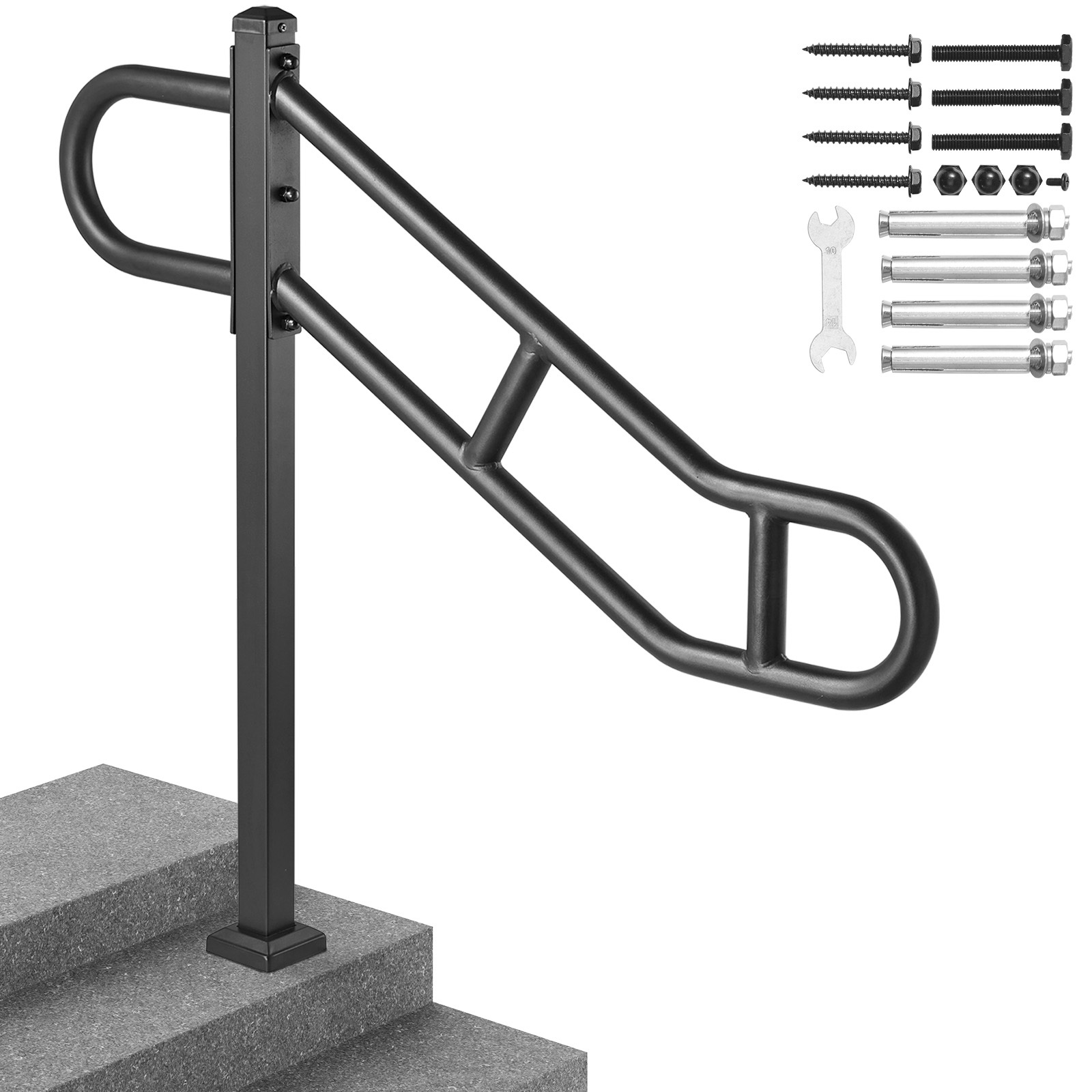Vevor Single Post Handrail For Outdoor 1-3 Step 40.5" Stair Handrail Floor Mount