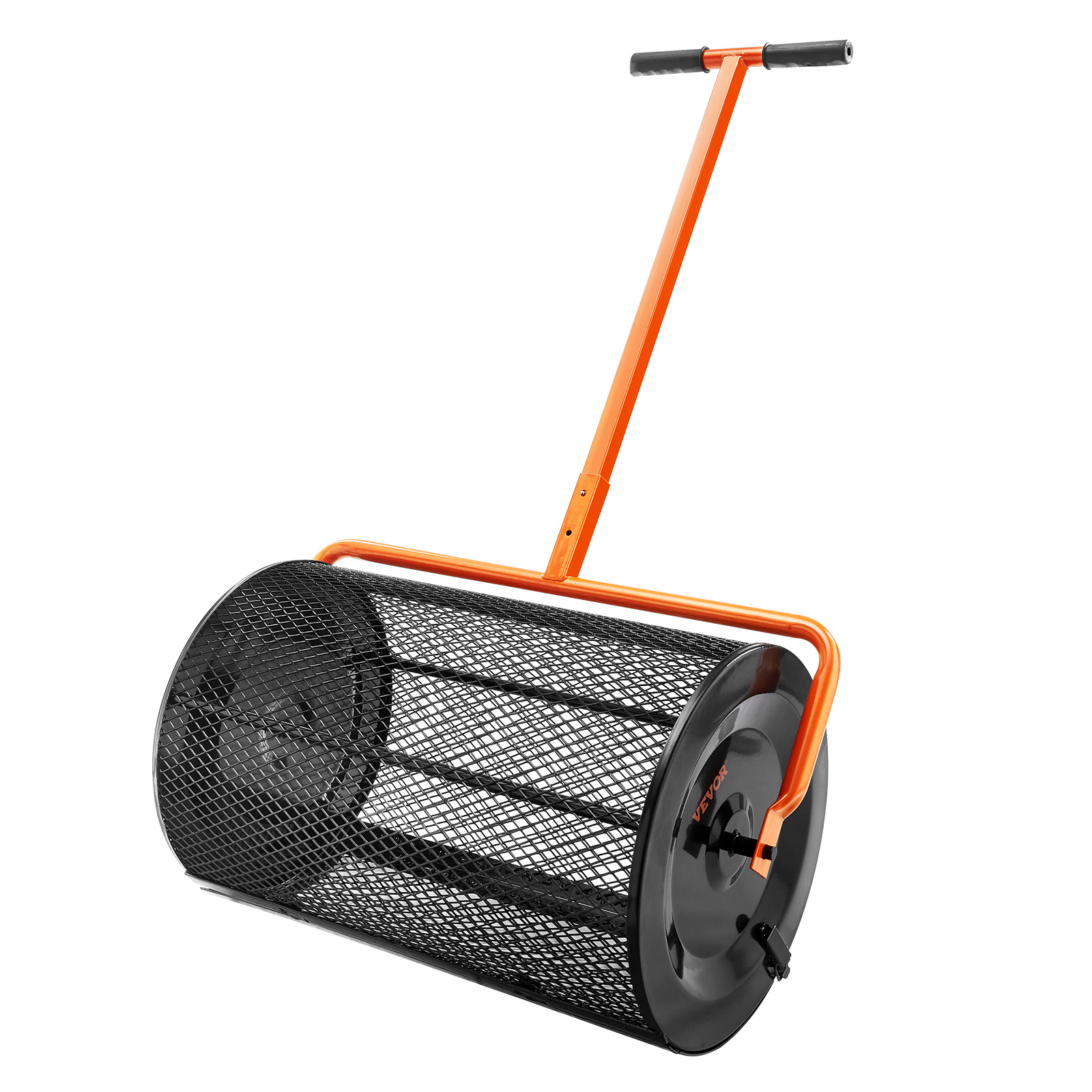 Image of Vevor Compost Spreader, 24.4-25.6" Height Adjustable Handle, 24" Wide, Lawn And Moss Roller With Side Latches, Powder Coated Steel Mesh Basket For Spreading Manure, , Black