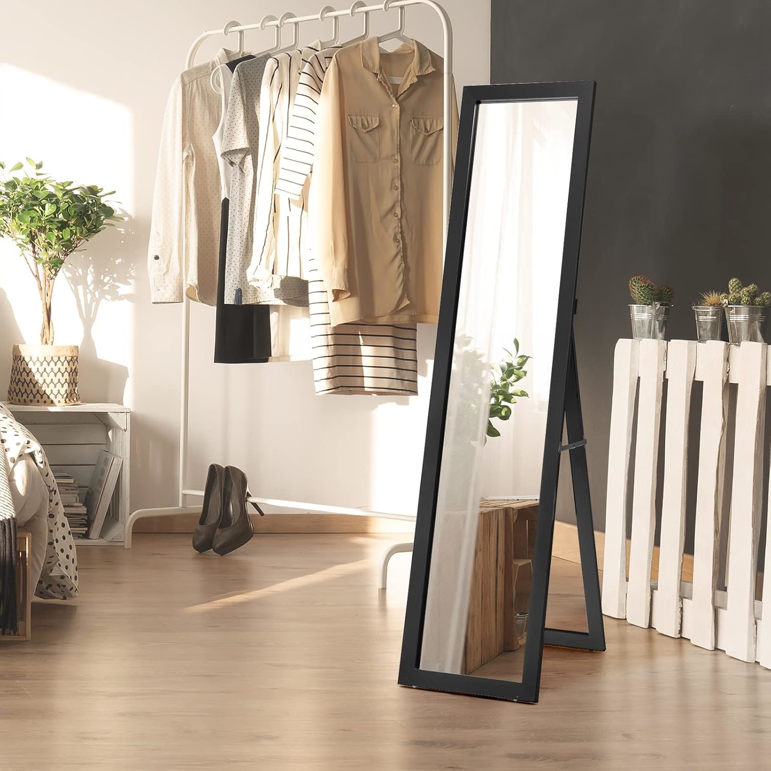 Image of Full-length Wood Mirror, Standing Mirror And Wall Mirror, Country House Style Mirror With Wooden Frame