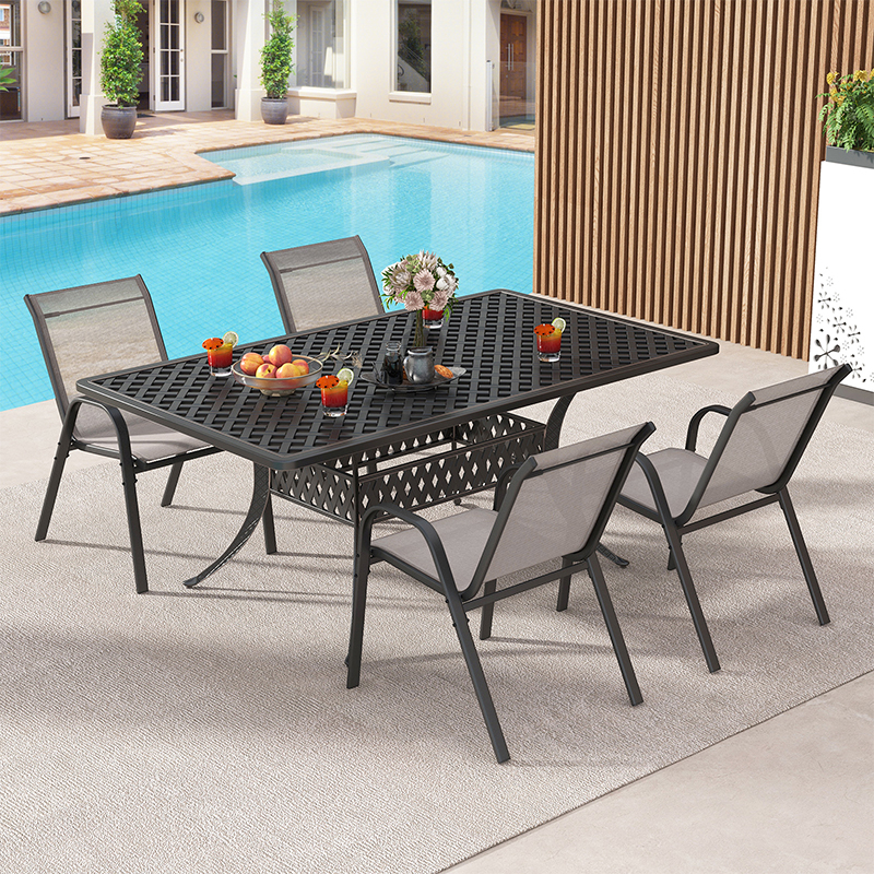 Set Of 4 Stackable Garden Chairs, Comfortable Patio Chair With Backrest, Metal And , Table Not Included