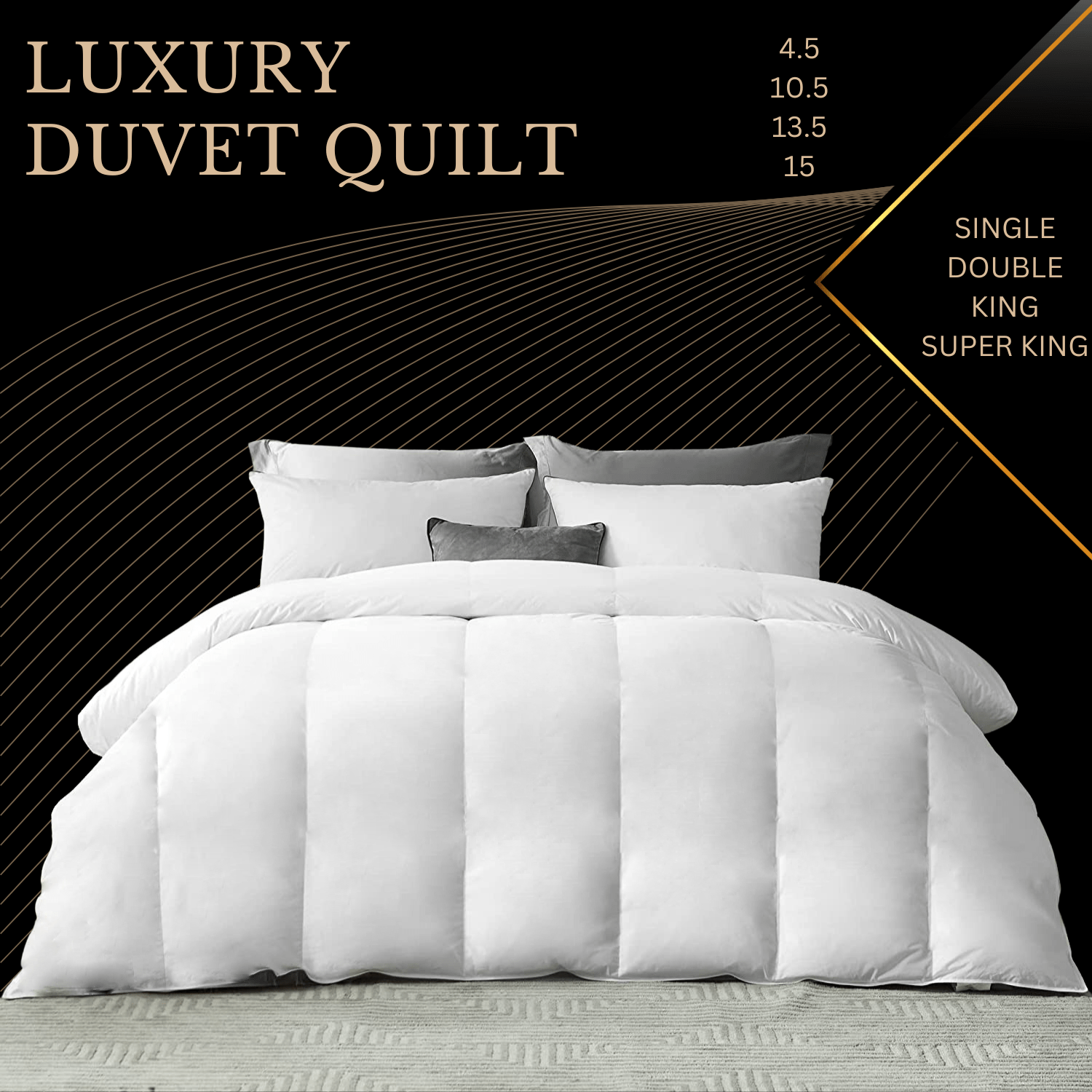 BEST HOTEL QUALITY DUVET QUILT POLYPROPYLENE OUTER COVER PLYSTER FILLED SINGLE DOUBLE KING SUPER-KING ALL SIZE 4.5 10.5 13.5 15 TOG WHITE DUVET WINTER WARM EXTRA WARM Striped Breathable King Size Washable White