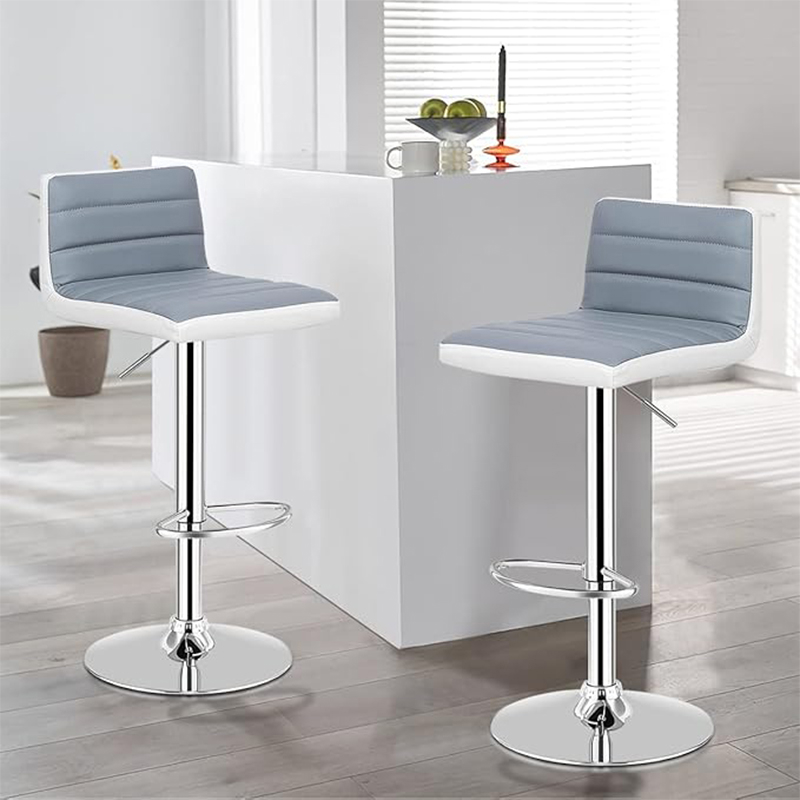 Leather Bar Stool Set Of 2, Adjustable Swivel Dining Barstools With Non-slip Metal Base And Footrest