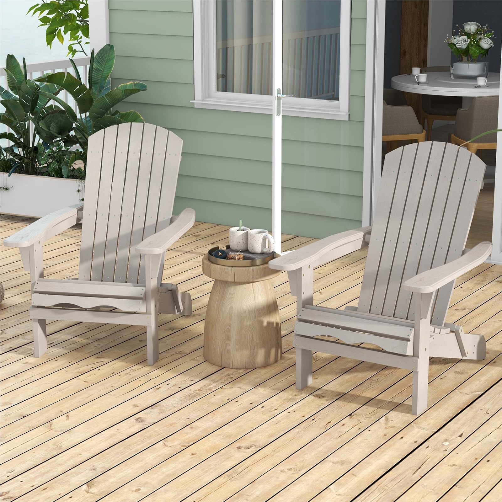 Image of Adirondack Folding Chair, 2pcs Set, Wooden Adirondack Chair With High Backrest & Wide Armrests For Garden, Terrace, 180 Kg Load Capacity, Grey