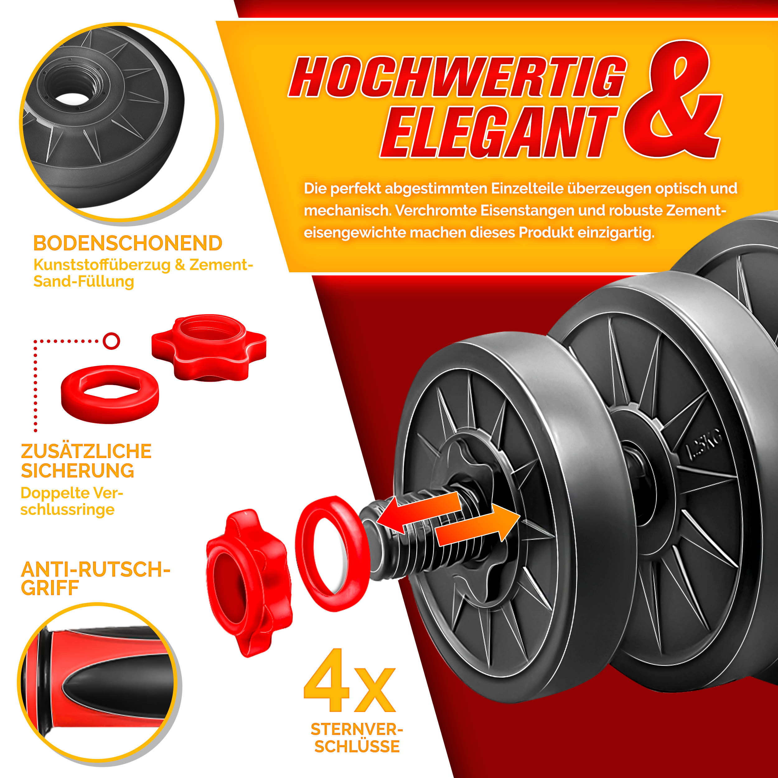 RE:SPORT 2-in-1 Dumbbell Set 20 kg | Verstelbare Dumbbell Set | Korte Dumbbell & Lange Dumbbell | Sterluchtingen & Verbindingsbuis
