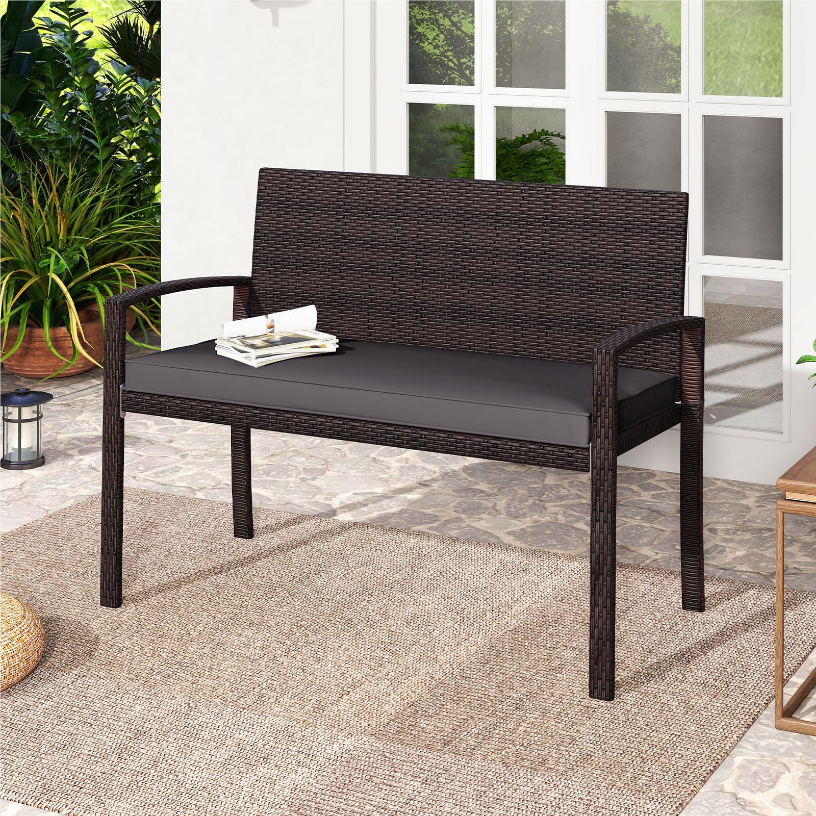 Polyrattan Garden Bench With Seat Cushion, Weather-resistant Balcony Tank, 2-seater Rattan Bench Loadable Up To 360 Kg, Garden Bench For Garden, Balcony And Terrace, 110 X 56 X 84 Cm (grey)